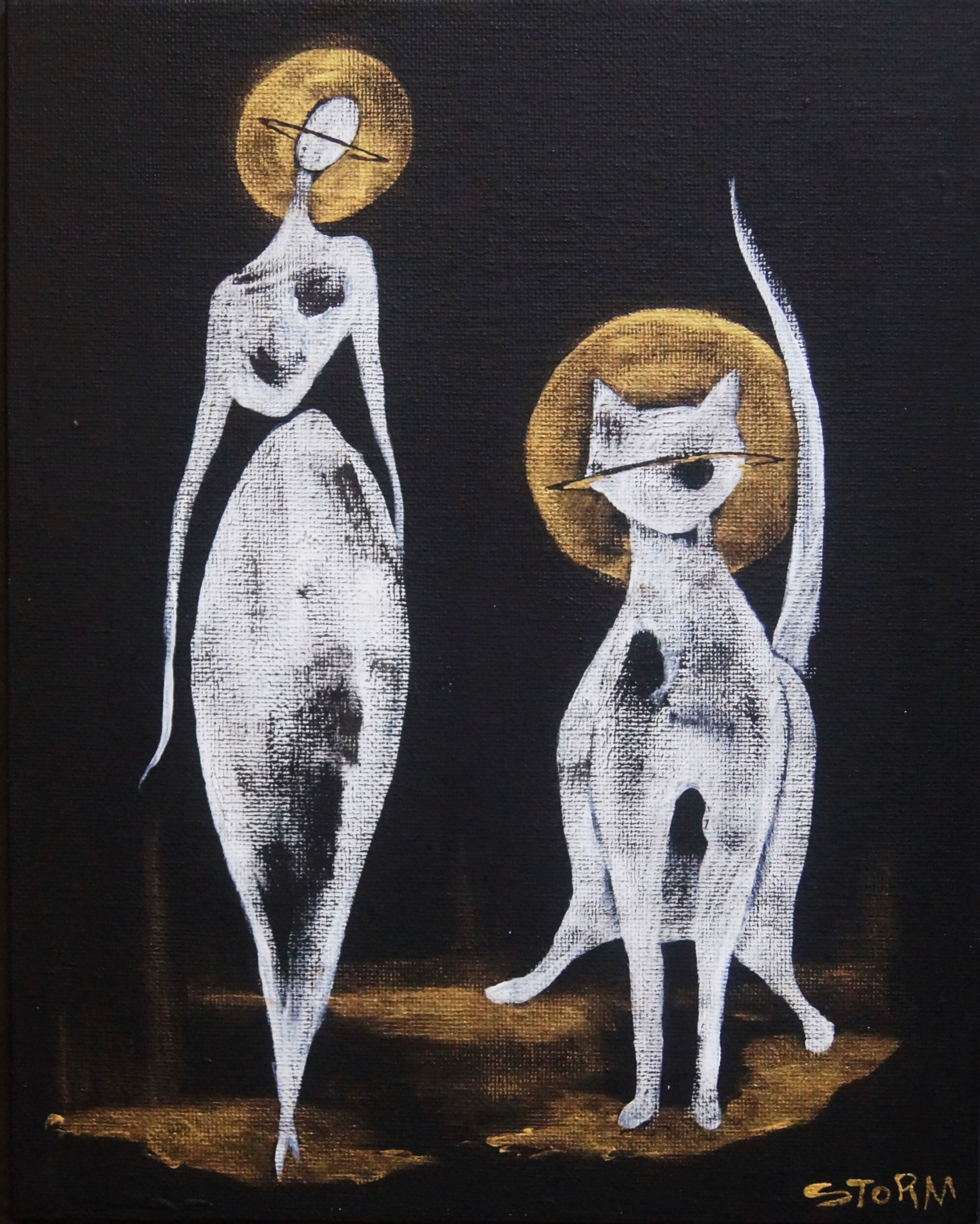 The Cool Duo - Cool People x Cat - Painting on Canvas Panel (8x10")