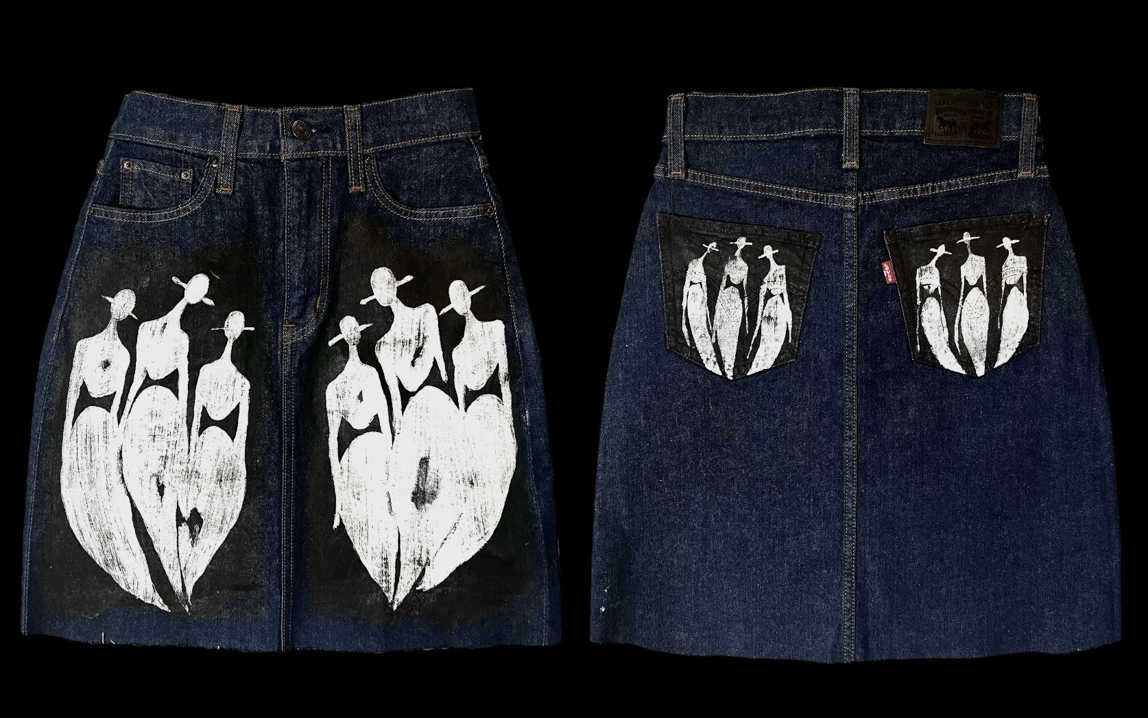 The Cool People -Painted Denim Mini Skirt