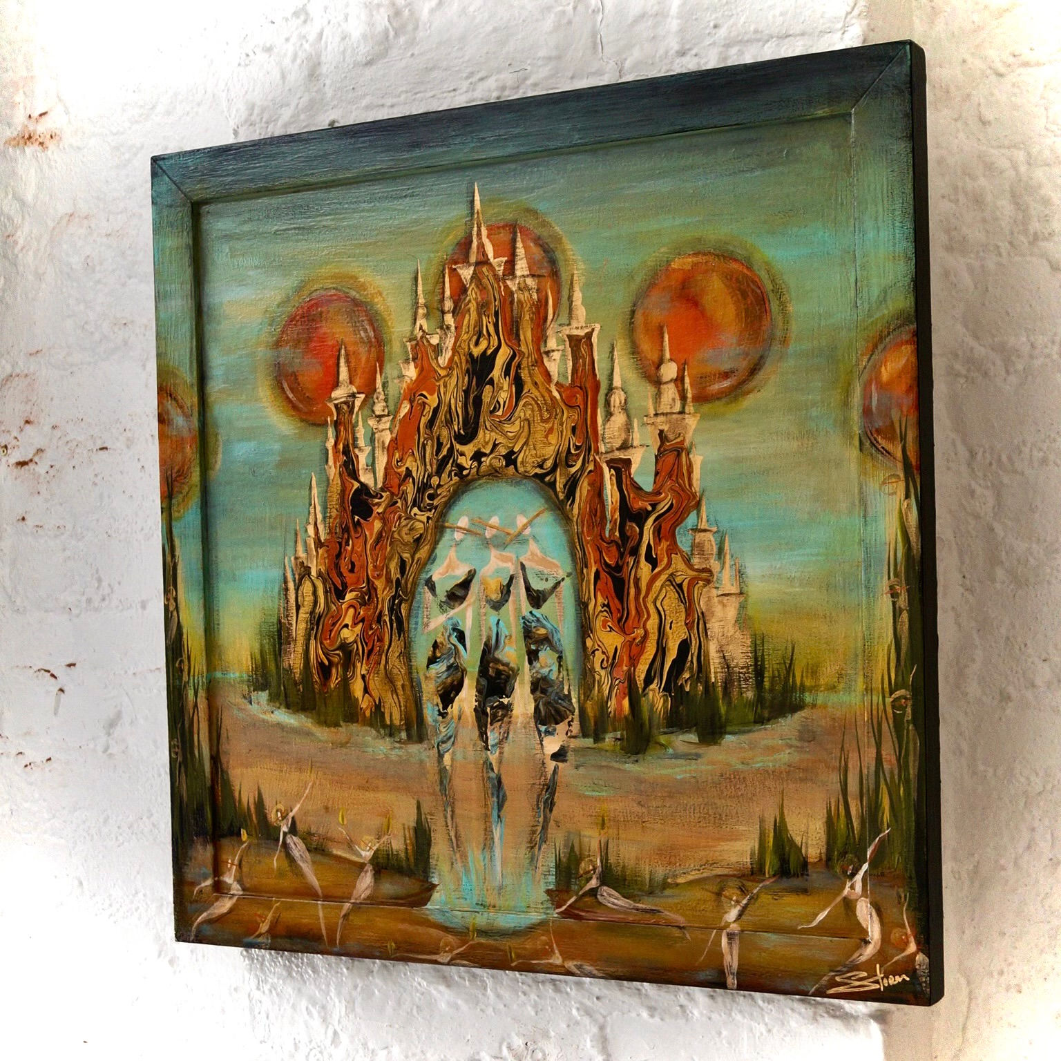 "Paradise" Painting on Wood, Framed (24x24")