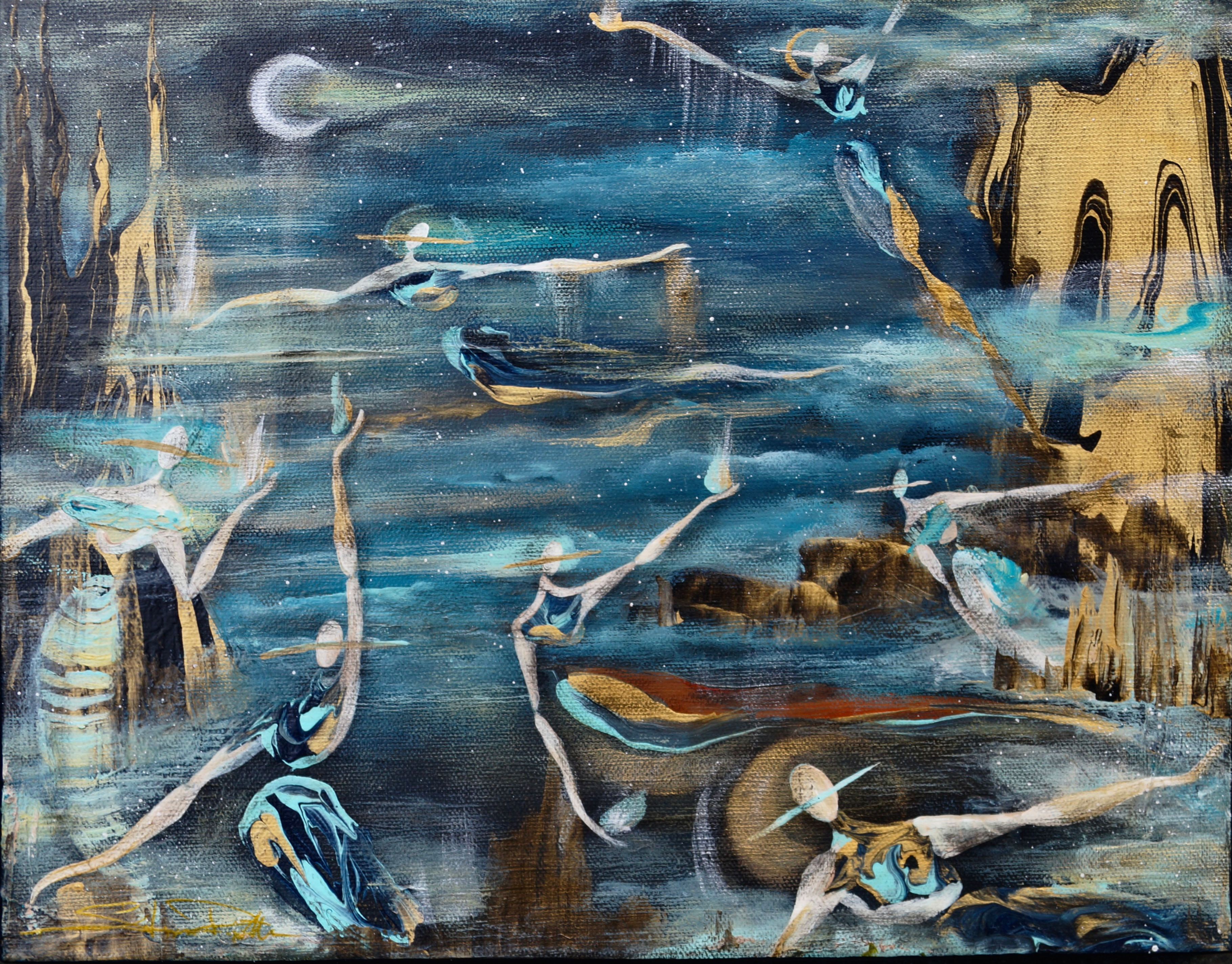 "Company At Nightfall" Framed Painting on Canvas (11x14")