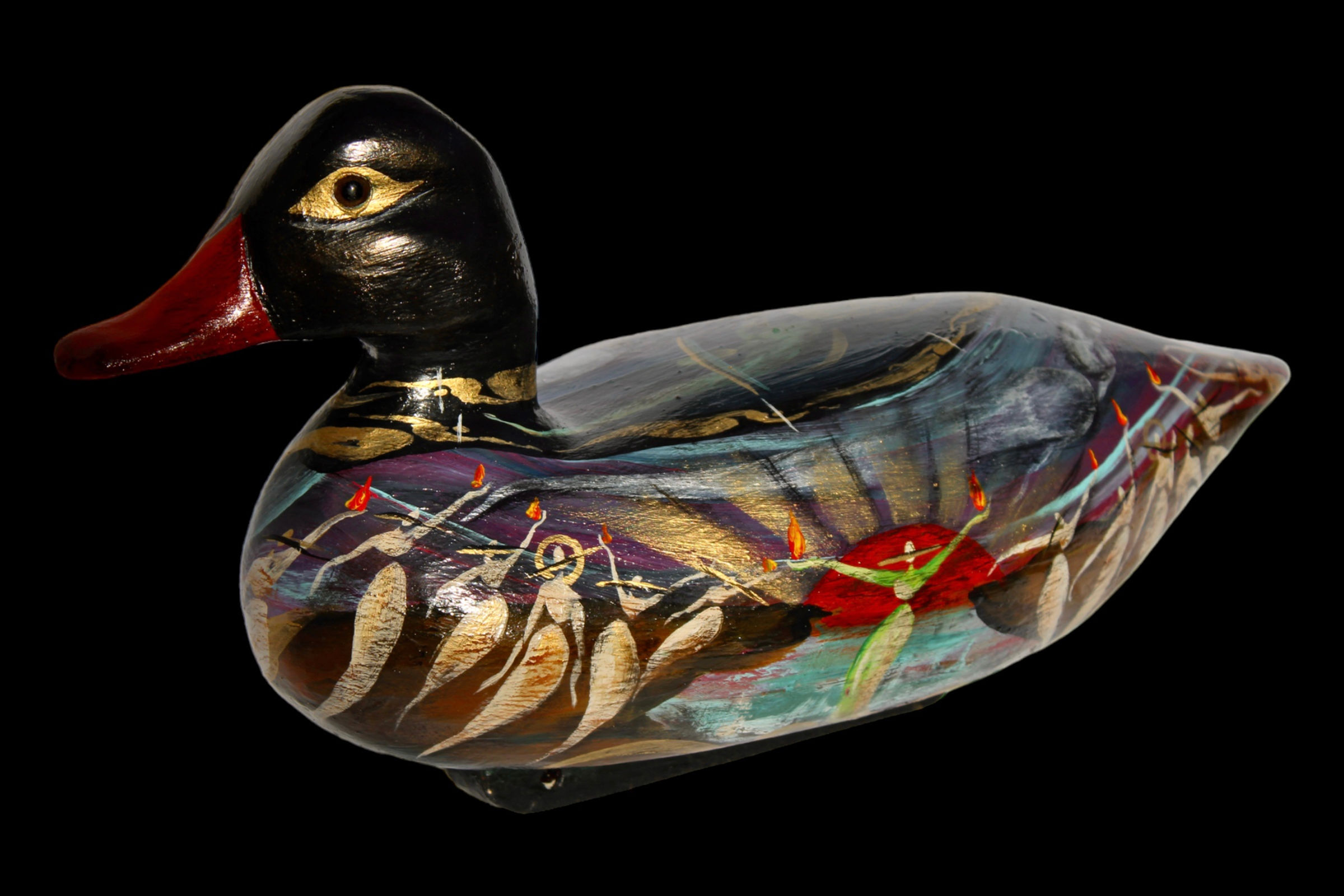 "Mallard of Music (Age of The Cool People)" - Painted Wooden Sculpture