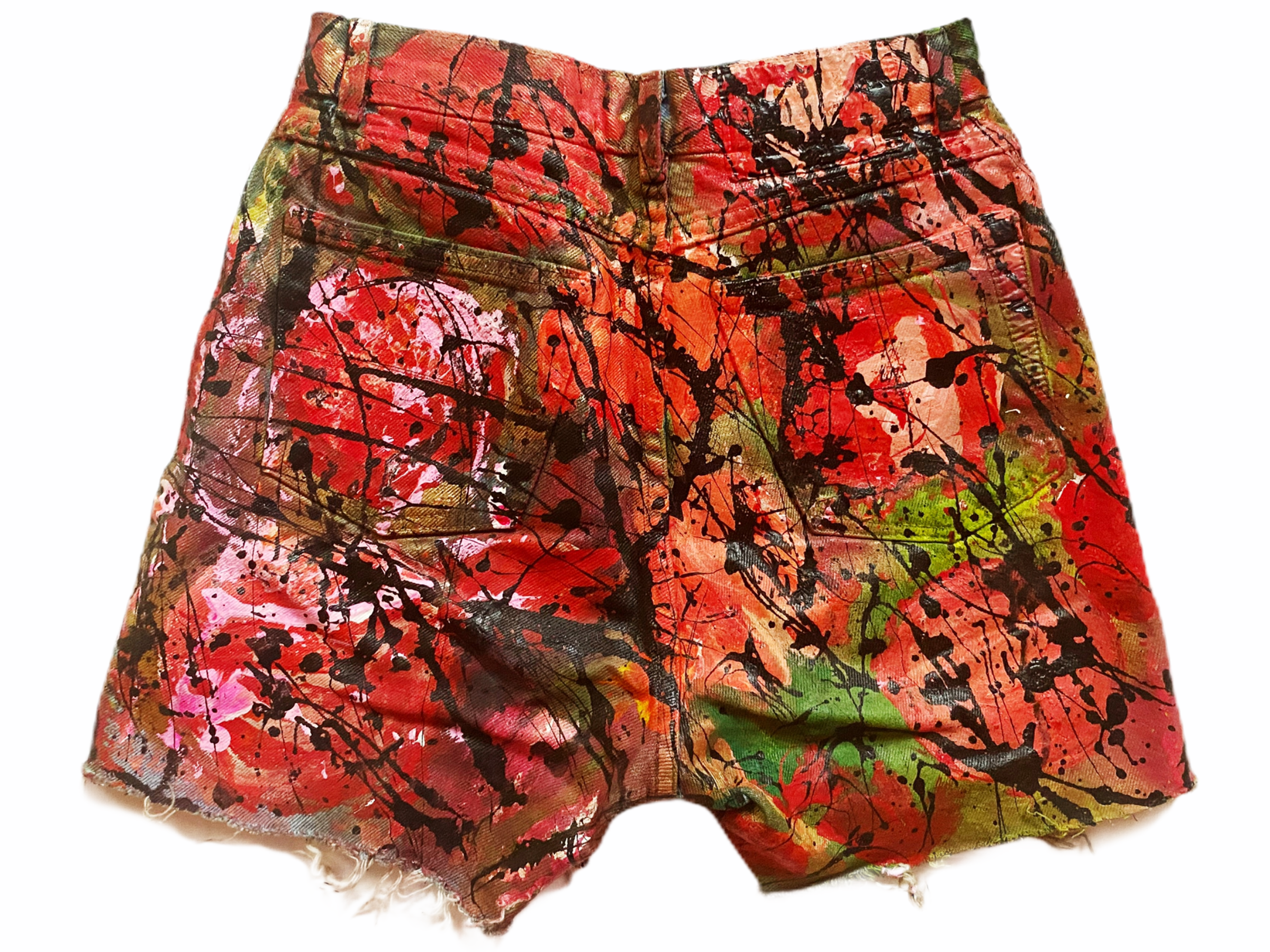 S/26 - Atomic Apple painted High Waisted Cut Off Jean Shorts