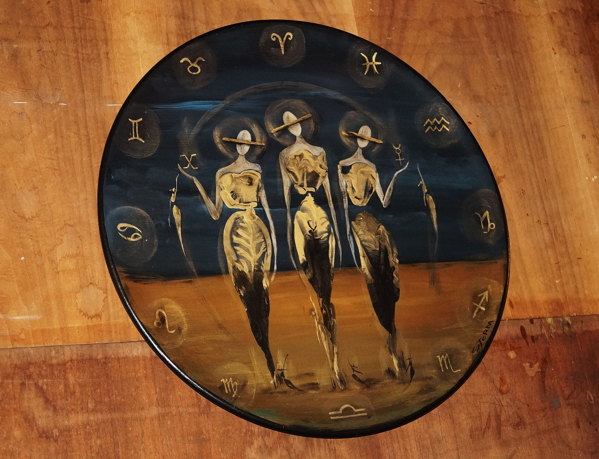 "Zodiac Rising (The Cool People)" Painting on Wood (16.5x16.5")