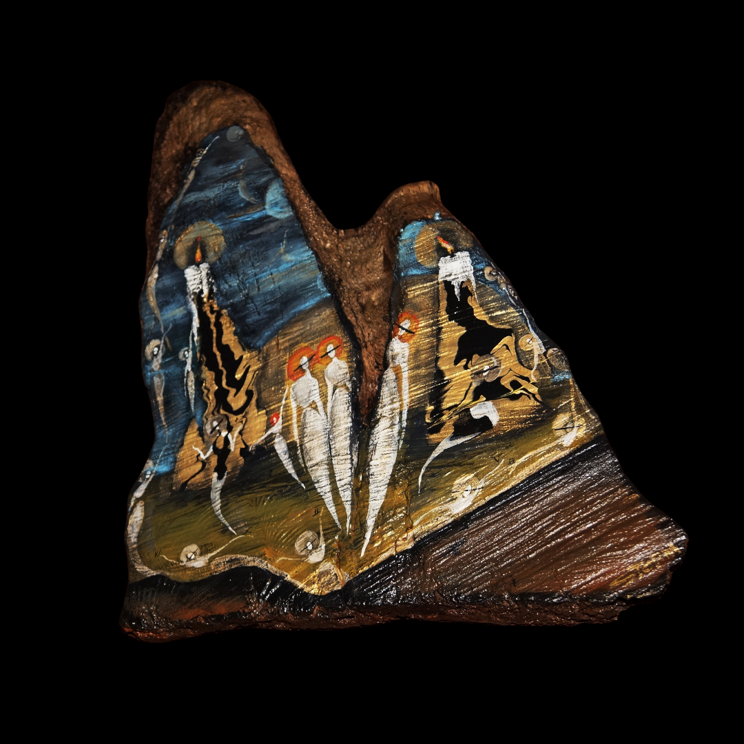 "Driftwood Relic (The Cool People)" Painting on Wood (13.5 x 18")