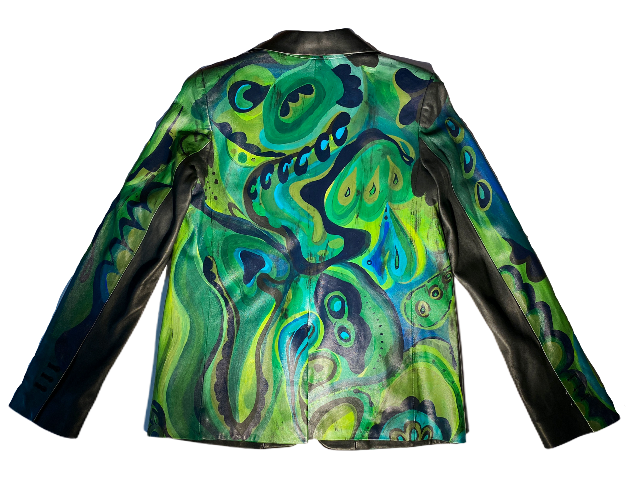 Psychedelic Greens Leather Blazer Jacket