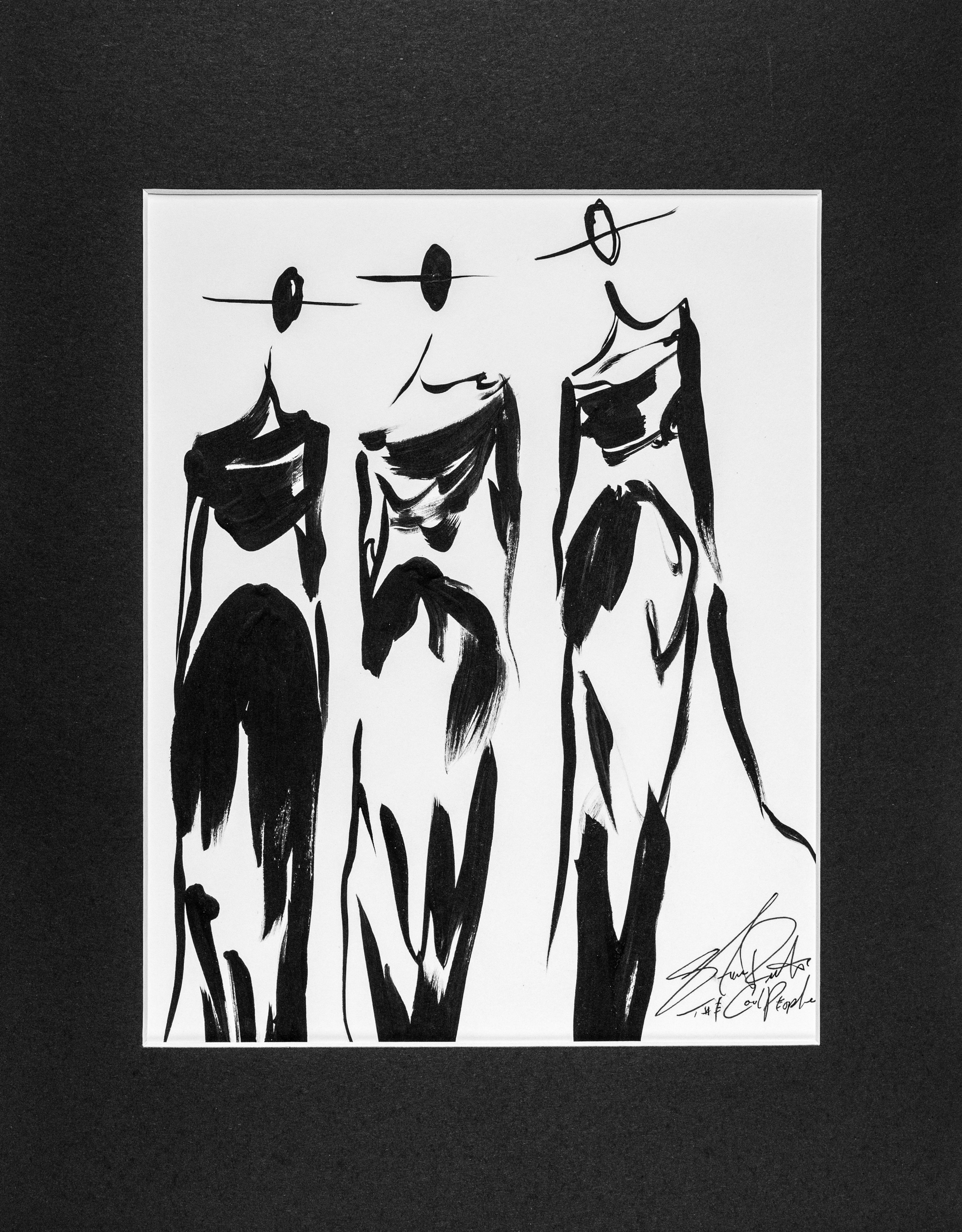 "The Cool People Trio (12/2025)" Painting on Paper + Mat Board (11x14")