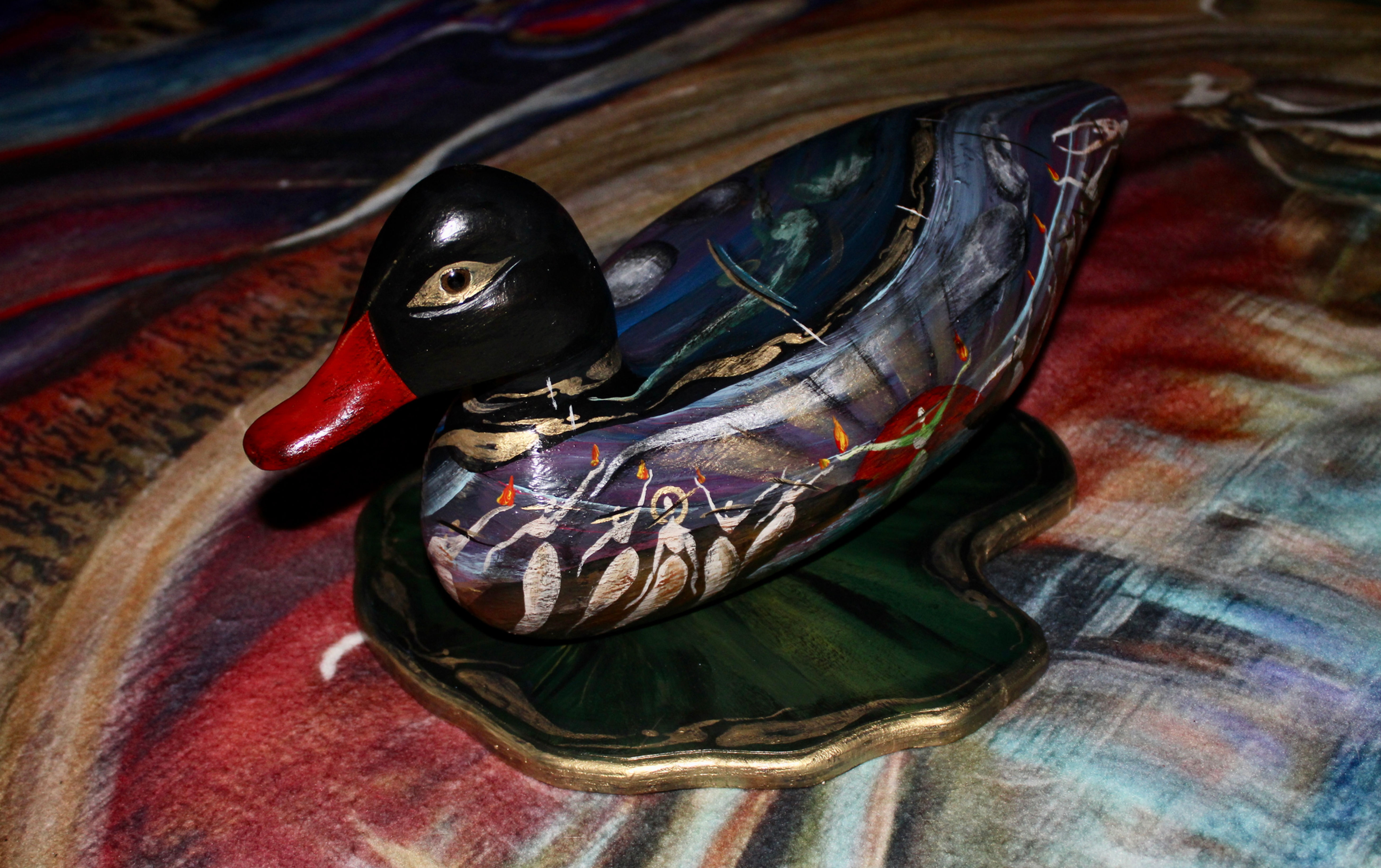 "Mallard of Music (Age of The Cool People)" - Painted Wooden Sculpture