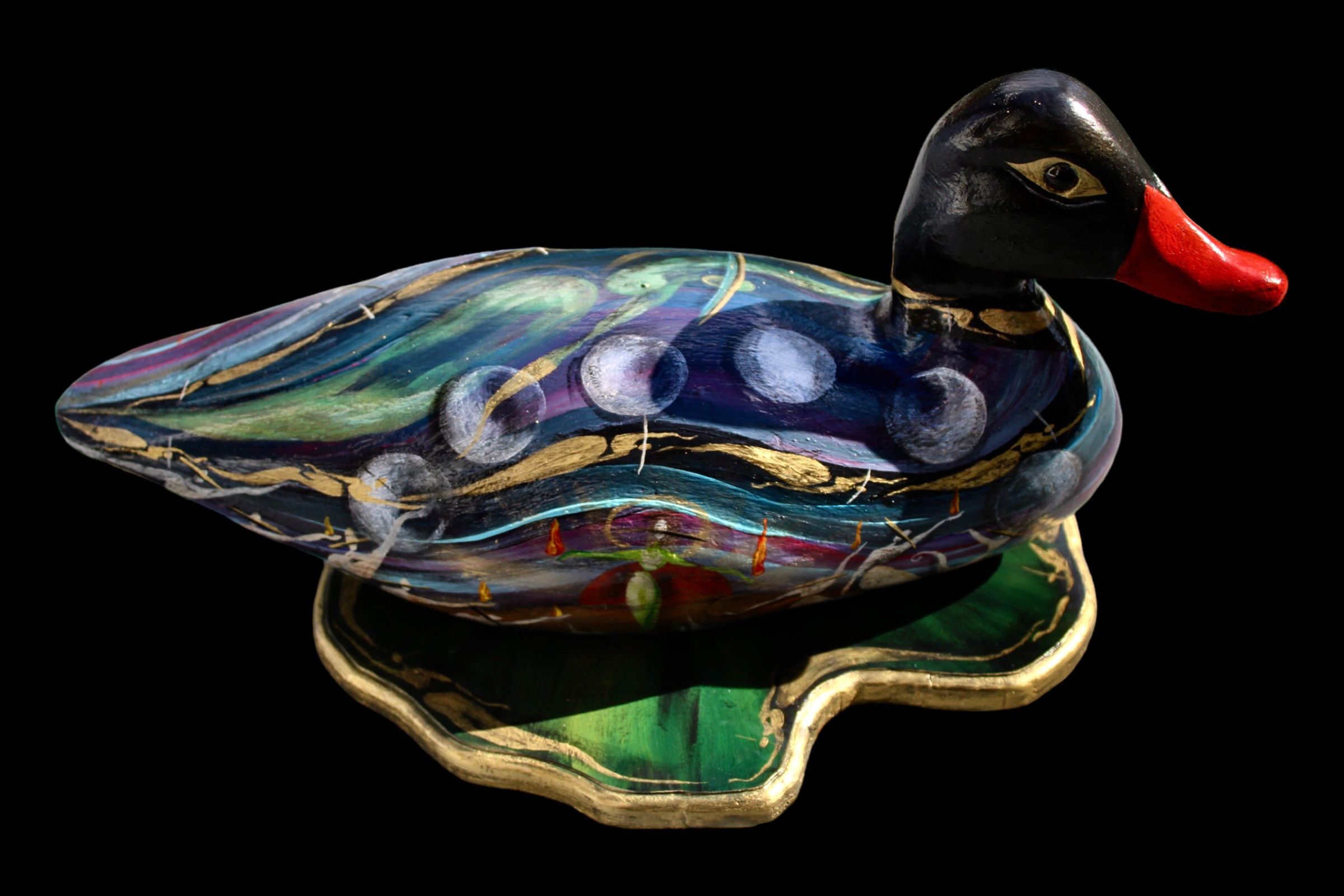 "Mallard of Music (Age of The Cool People)" - Painted Wooden Sculpture