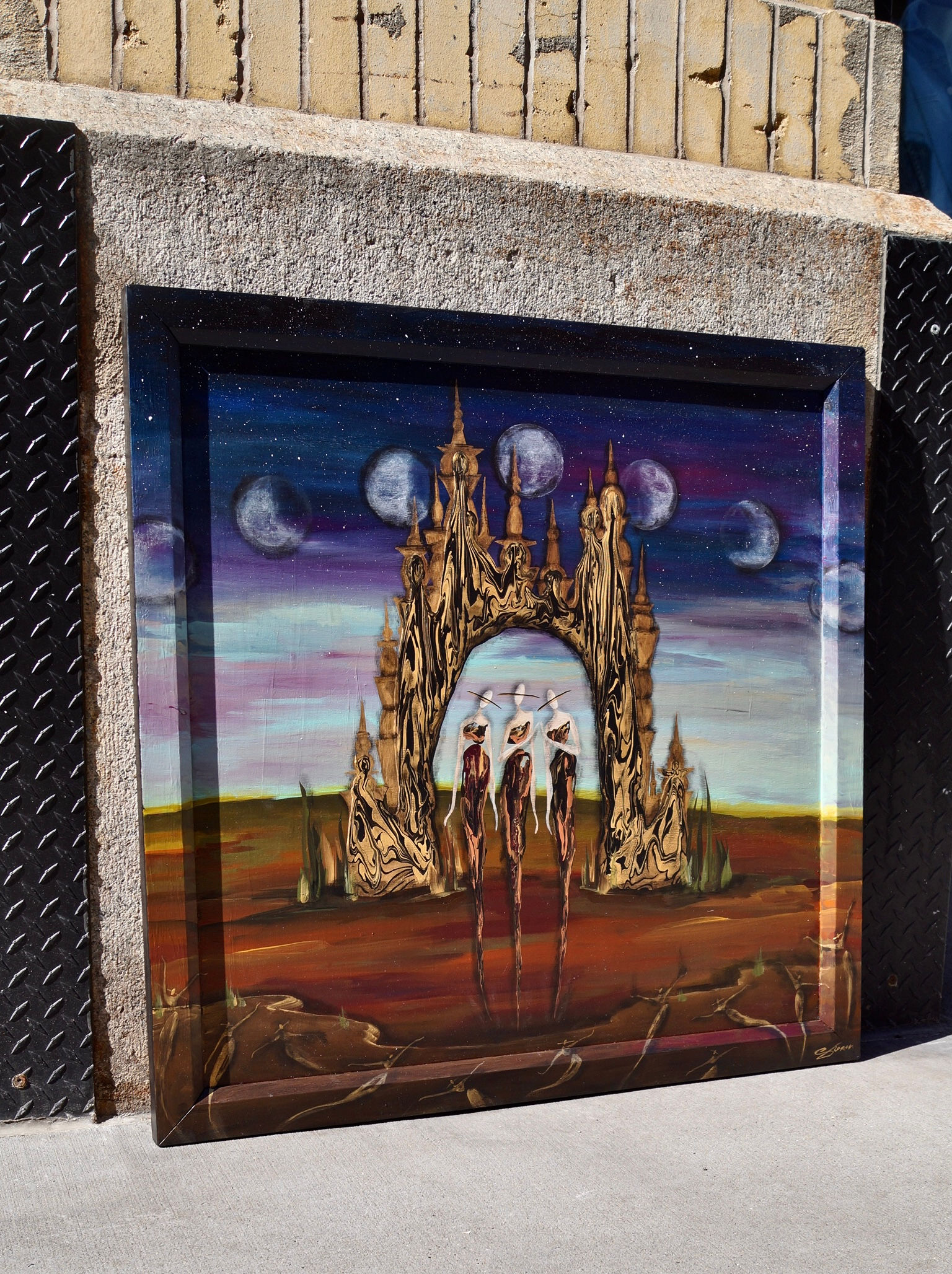 "Home" (Painting on Wood, Framed) 33x33"