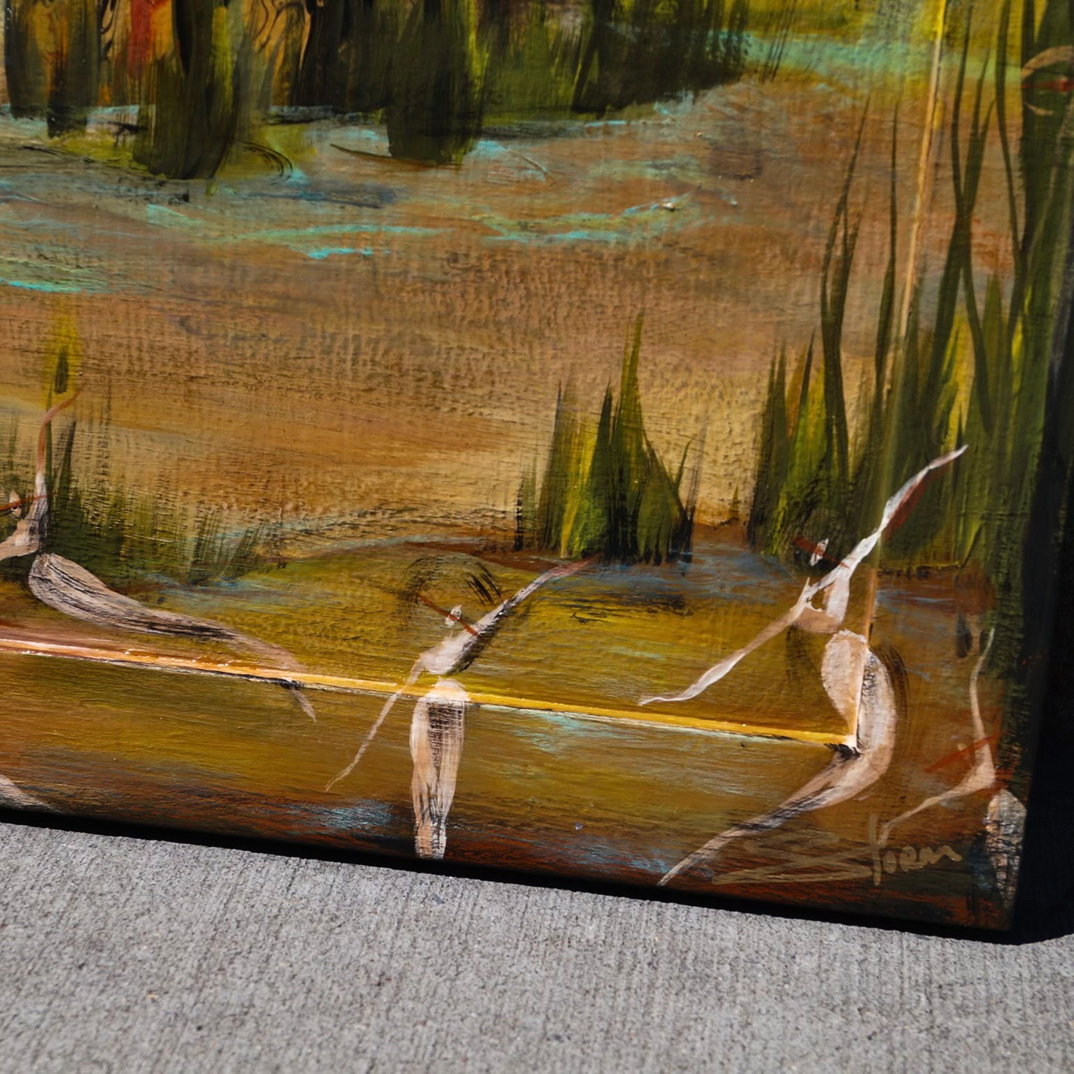 "Paradise" Painting on Wood, Framed (24x24")