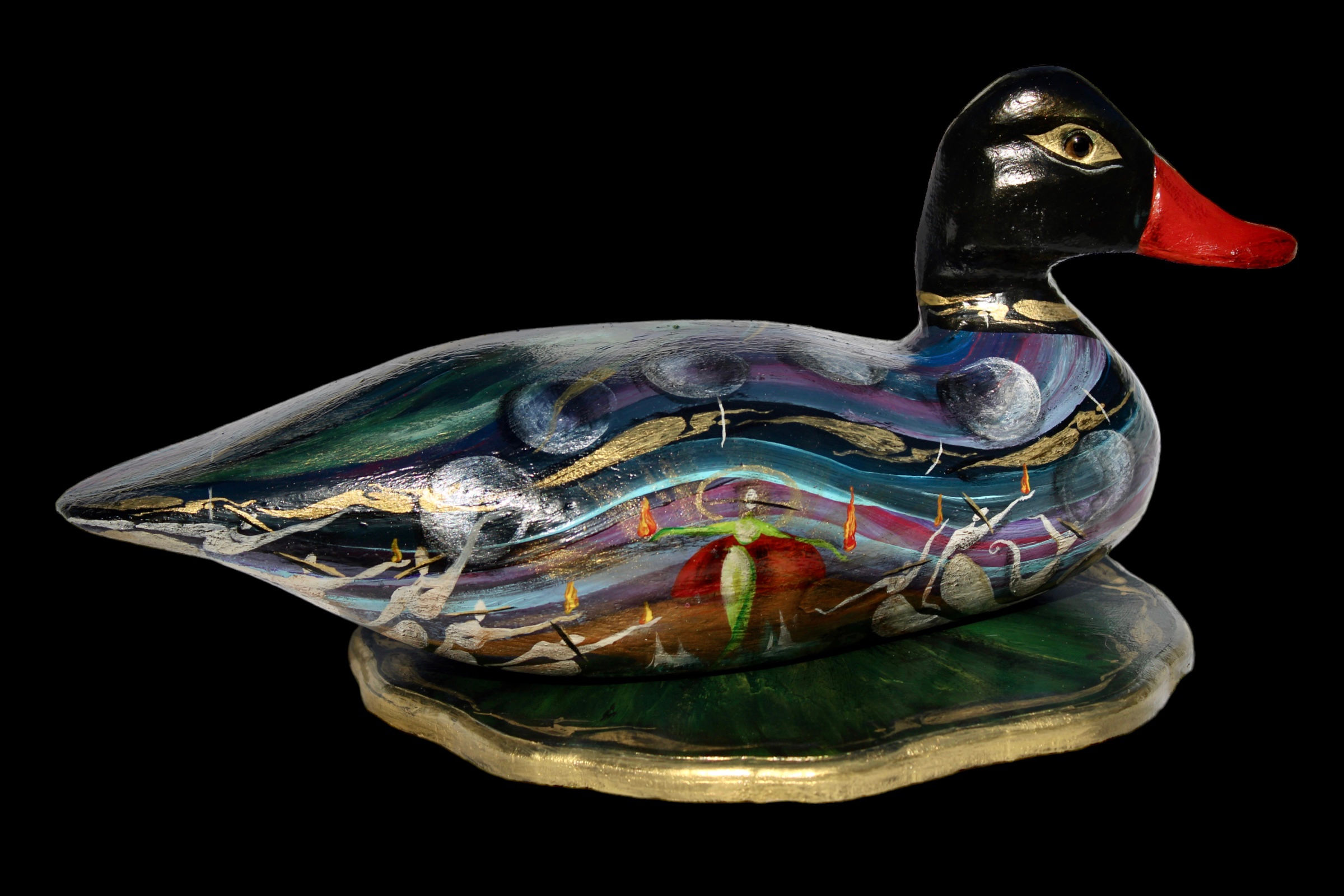 "Mallard of Music (Age of The Cool People)" - Painted Wooden Sculpture