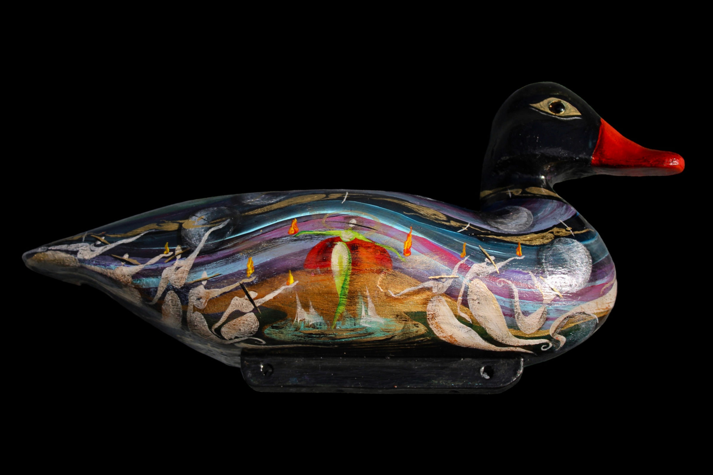 "Mallard of Music (Age of The Cool People)" - Painted Wooden Sculpture
