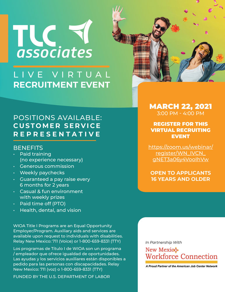 Virtual Recruitment Event with TLC Associates March 22, 2021