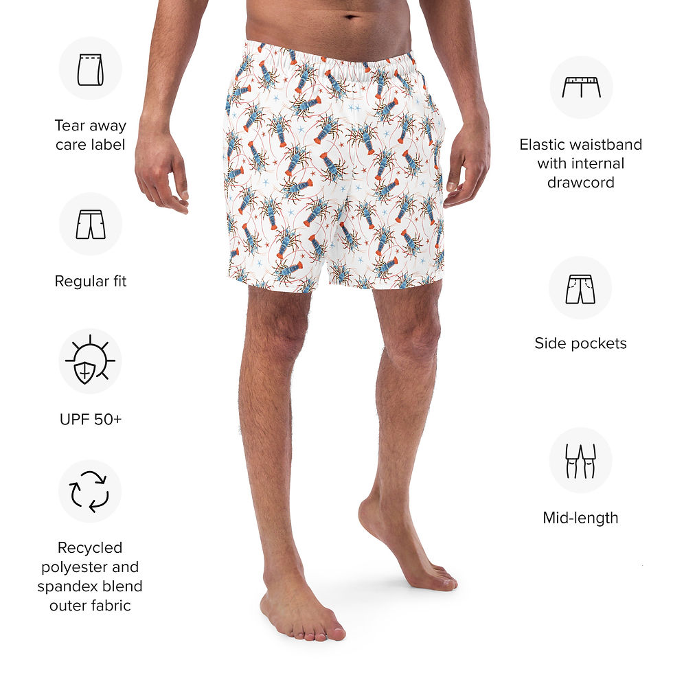Crawfish & Lobster Men's Swim Trunks Details