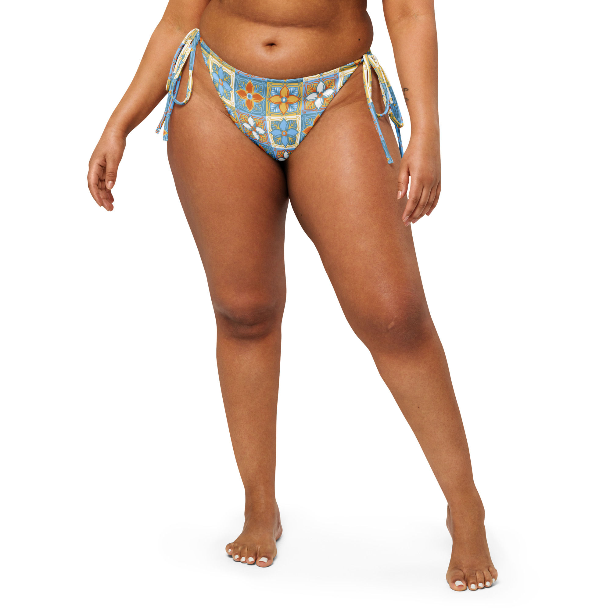 Spanish Tile Pattern All-over print recycled string bikini bottom