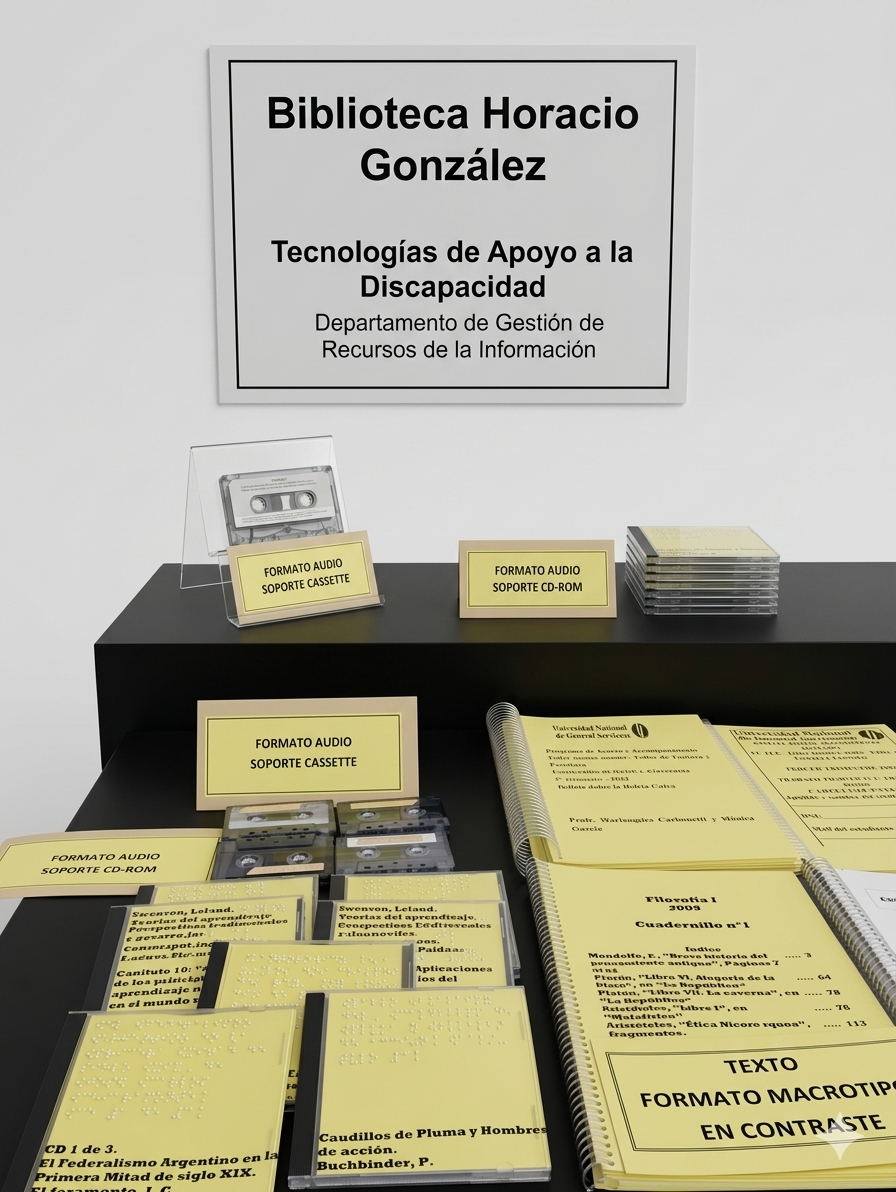 Material didáctico adecuado a personas con discapacidad visual por la Biblioteca "Horacio González" de la Universidad Nacional de General Sarmiento (UNGS).