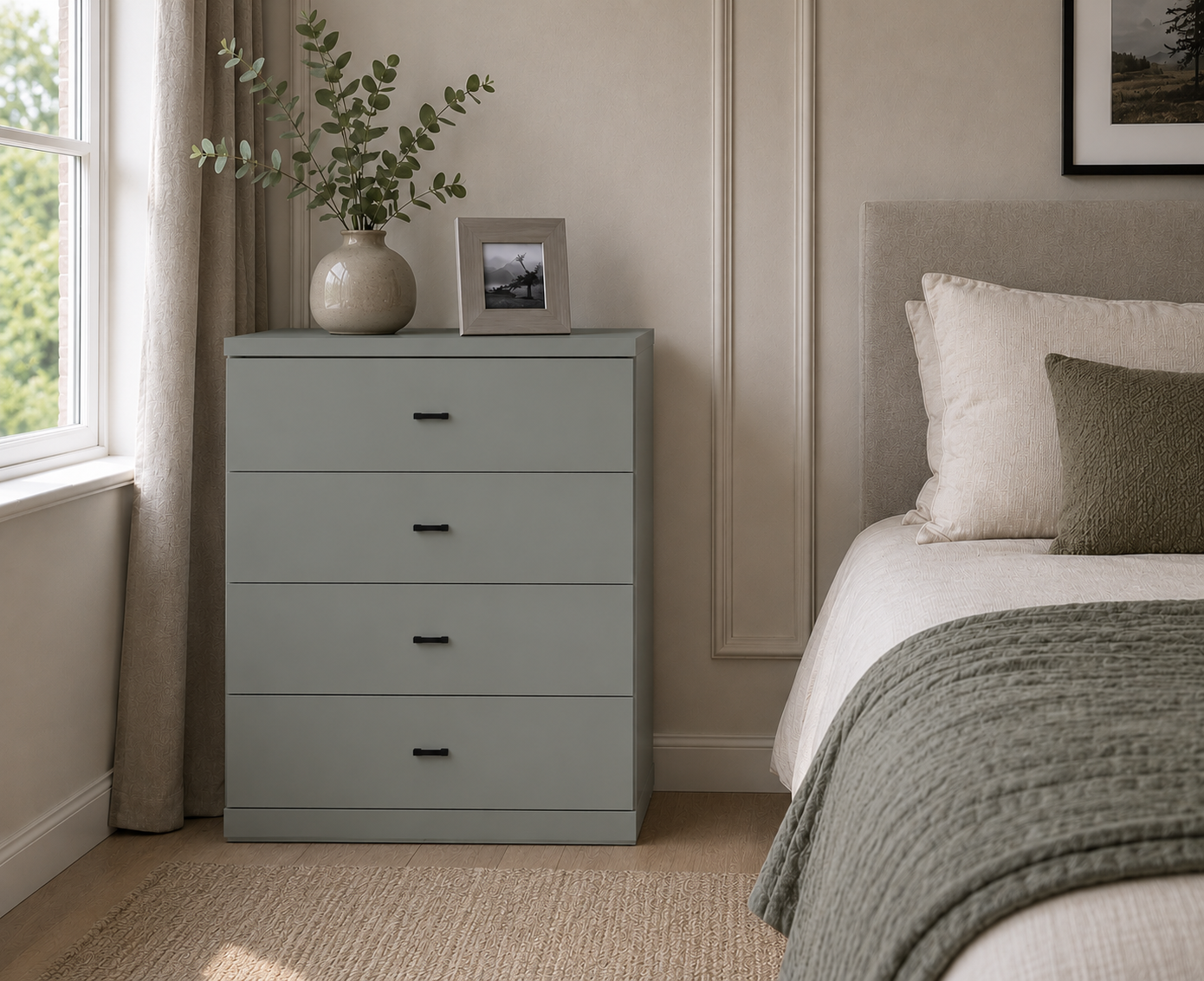 Cairns Chest of Drawers in Champagne in Bedroom
