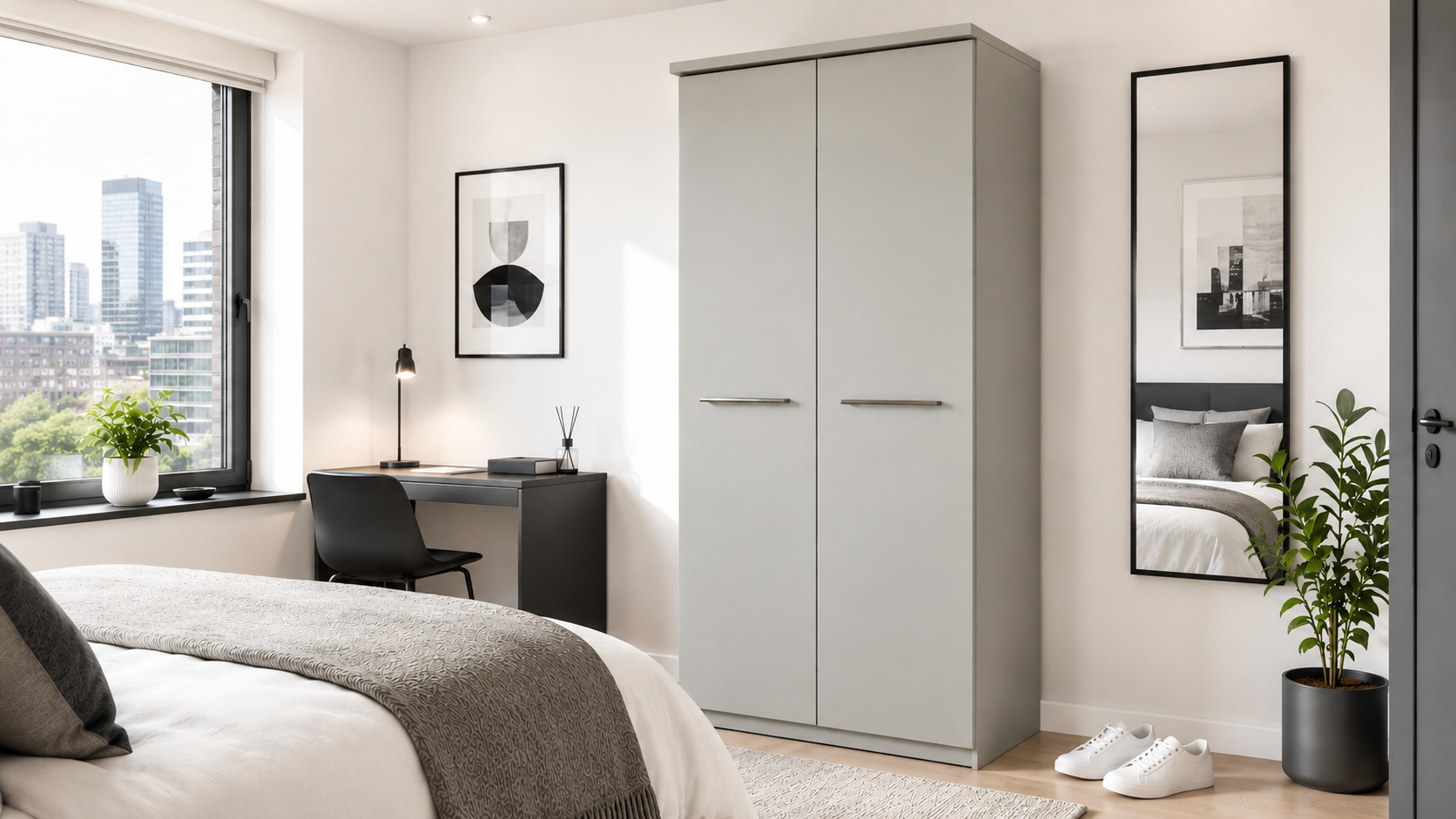 Cairns 2 Door Wardrobe in Pebble Grey in bedroom
