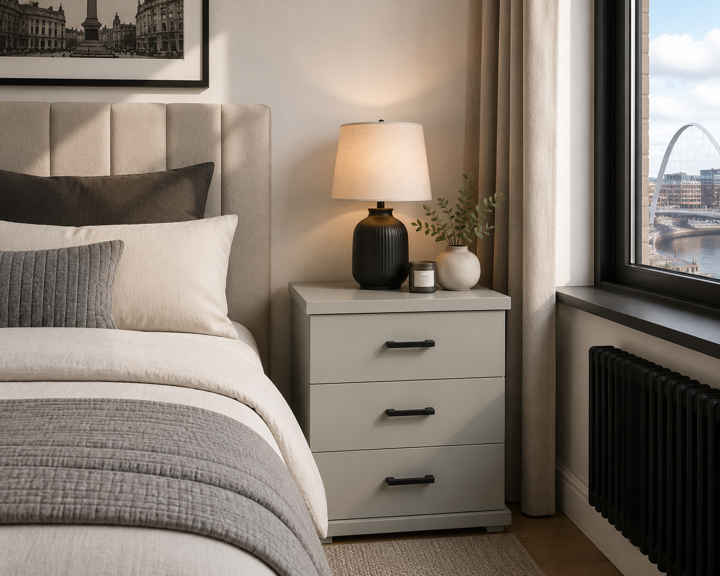 Cairns Bedside Cabinet in Champagne in Room