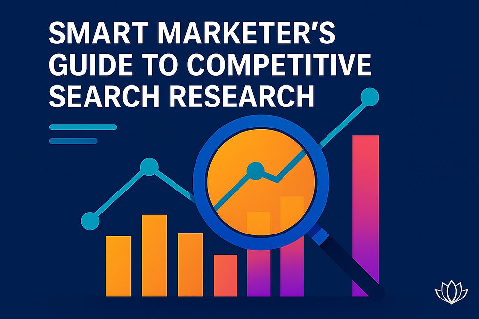 Colorful graphic of a magnifying glass over a bar and line chart with the title "Smart Marketer's Guide to Competitive Search Research."h