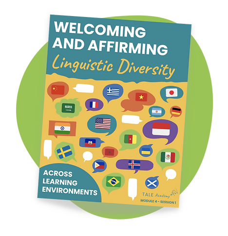 Module 4 - Session 1 Program Cover - Various multicolored thought bubbles with different country flags inside them