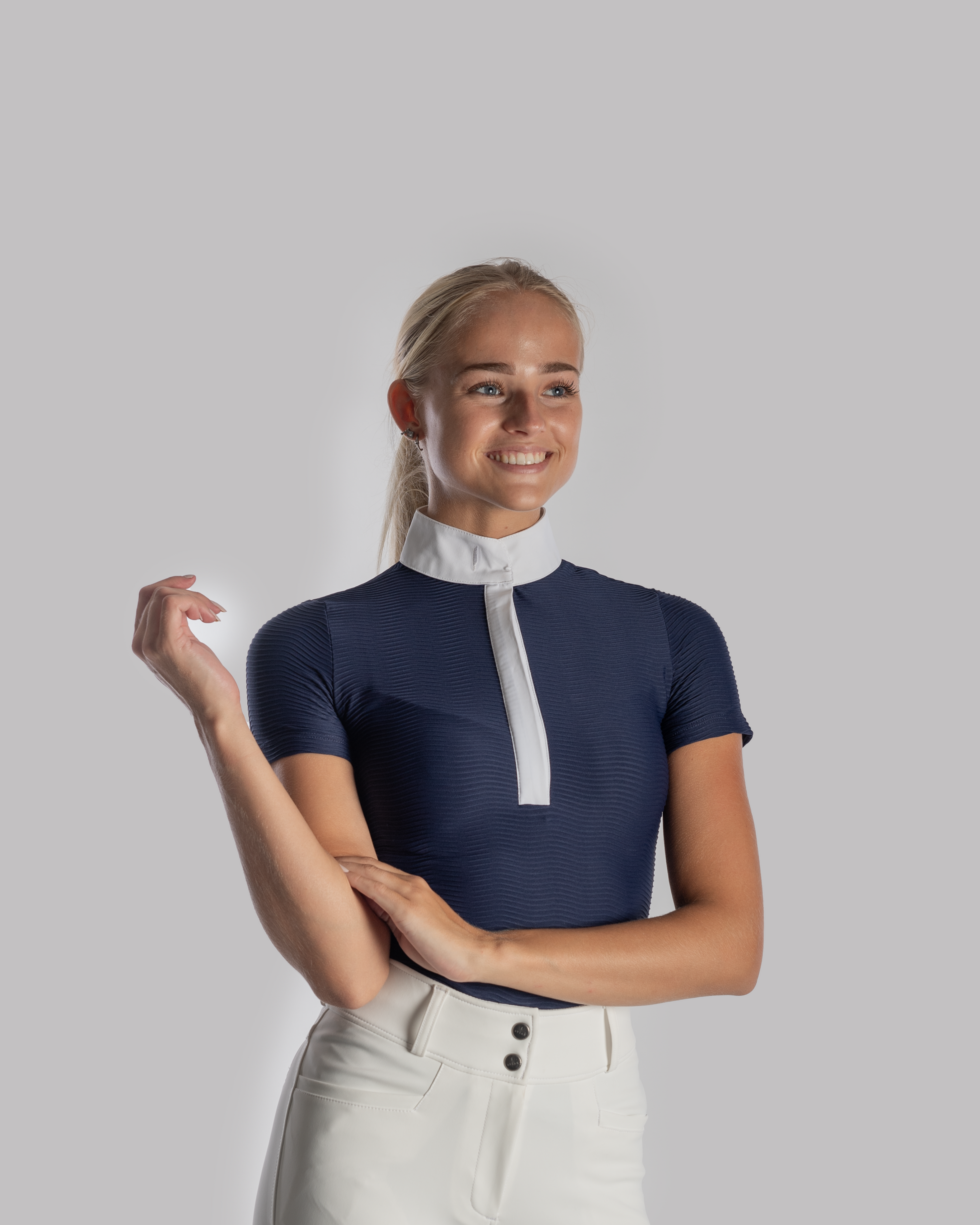 Wave Zip Short Sleeve Show Shirt in Navy