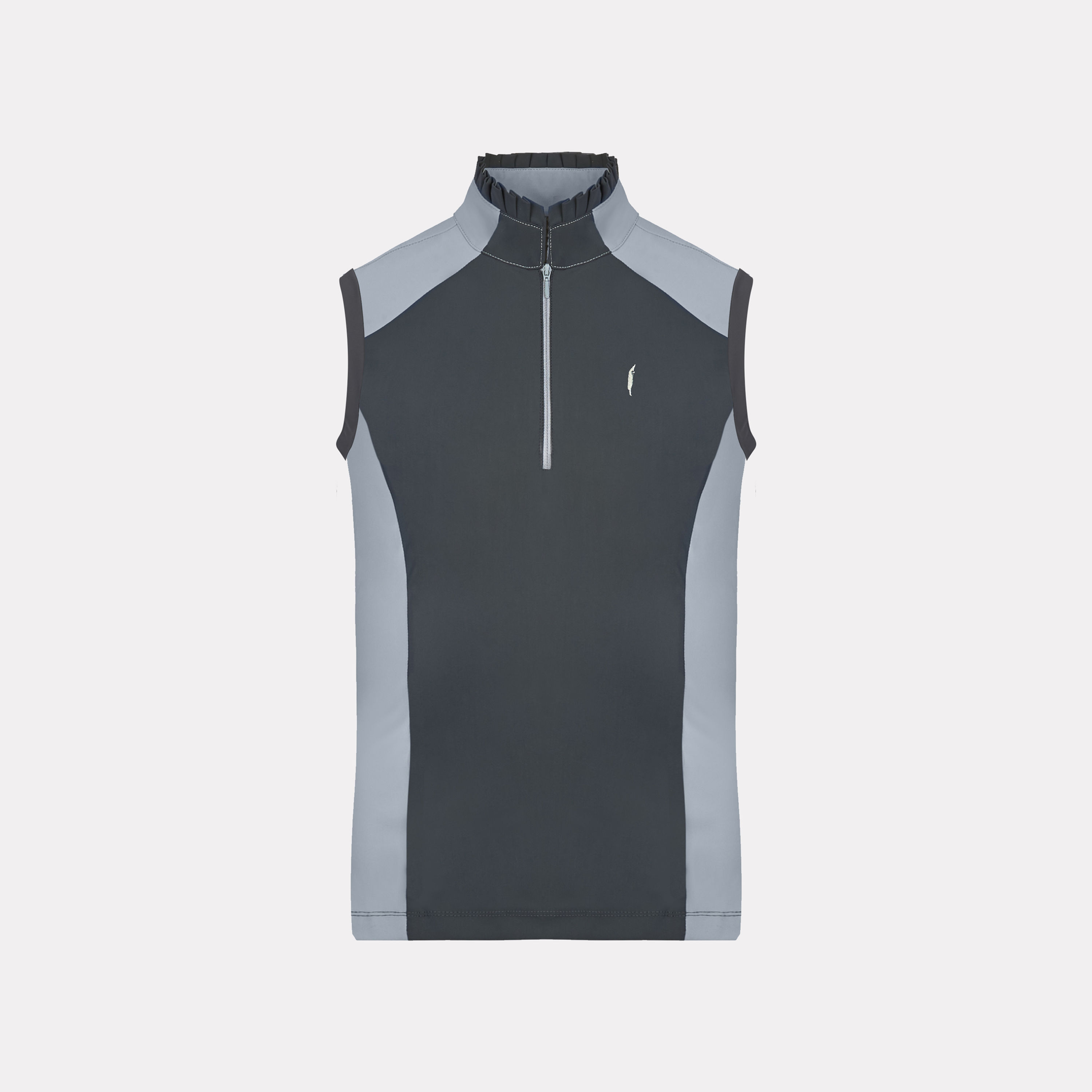 Sleeveless  Zip-up Ruffle Shirt in Anthracite with Grey Details