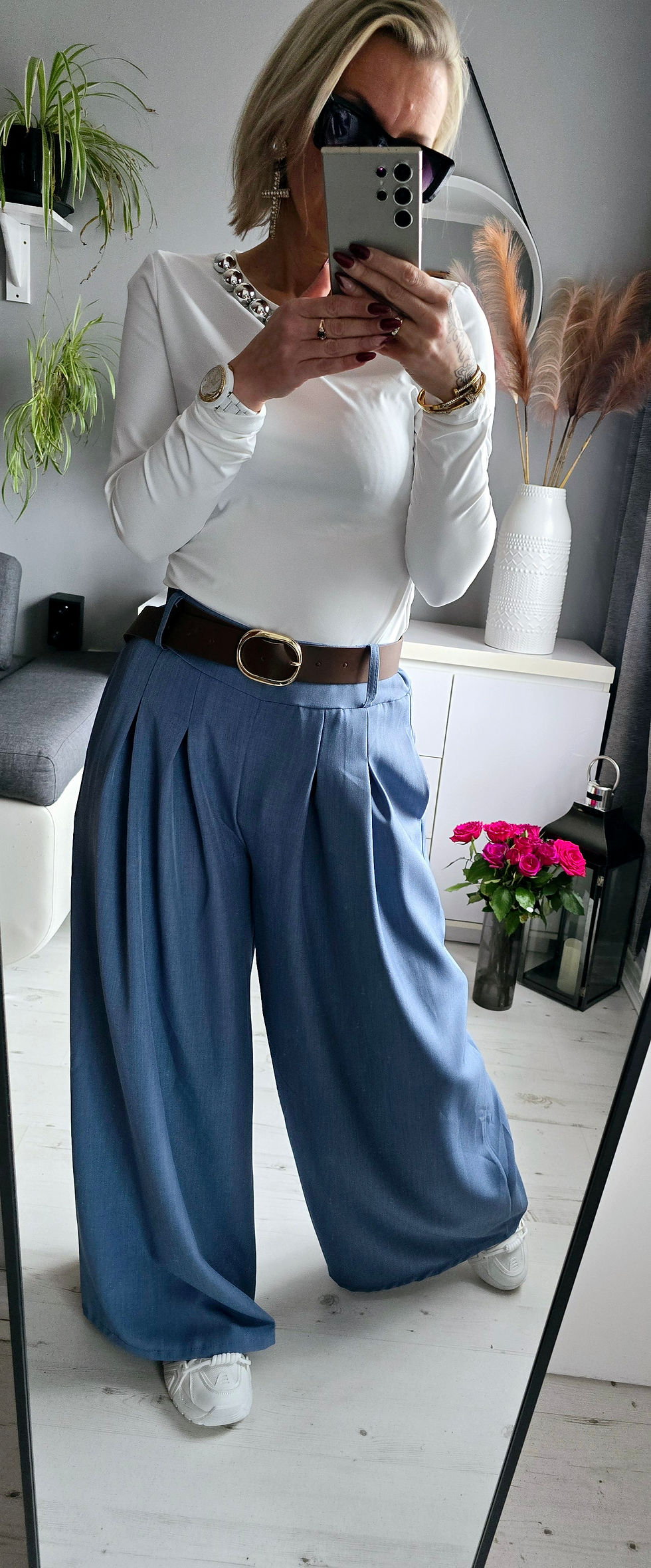Thumbnail: Mia Wide Leg Trousers- blue