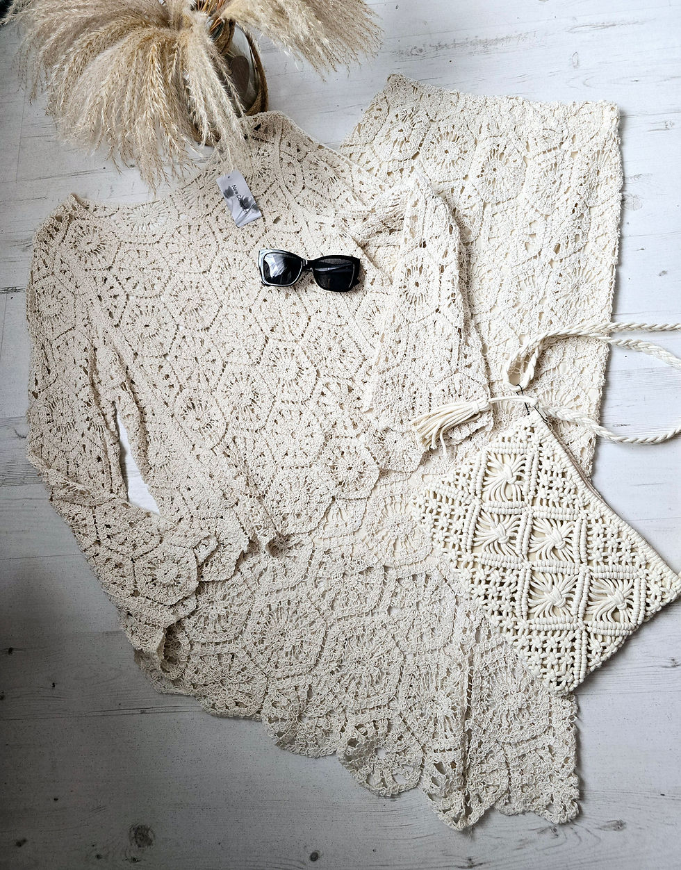 Thumbnail: Crochet Top & Skirt Set - beige 
