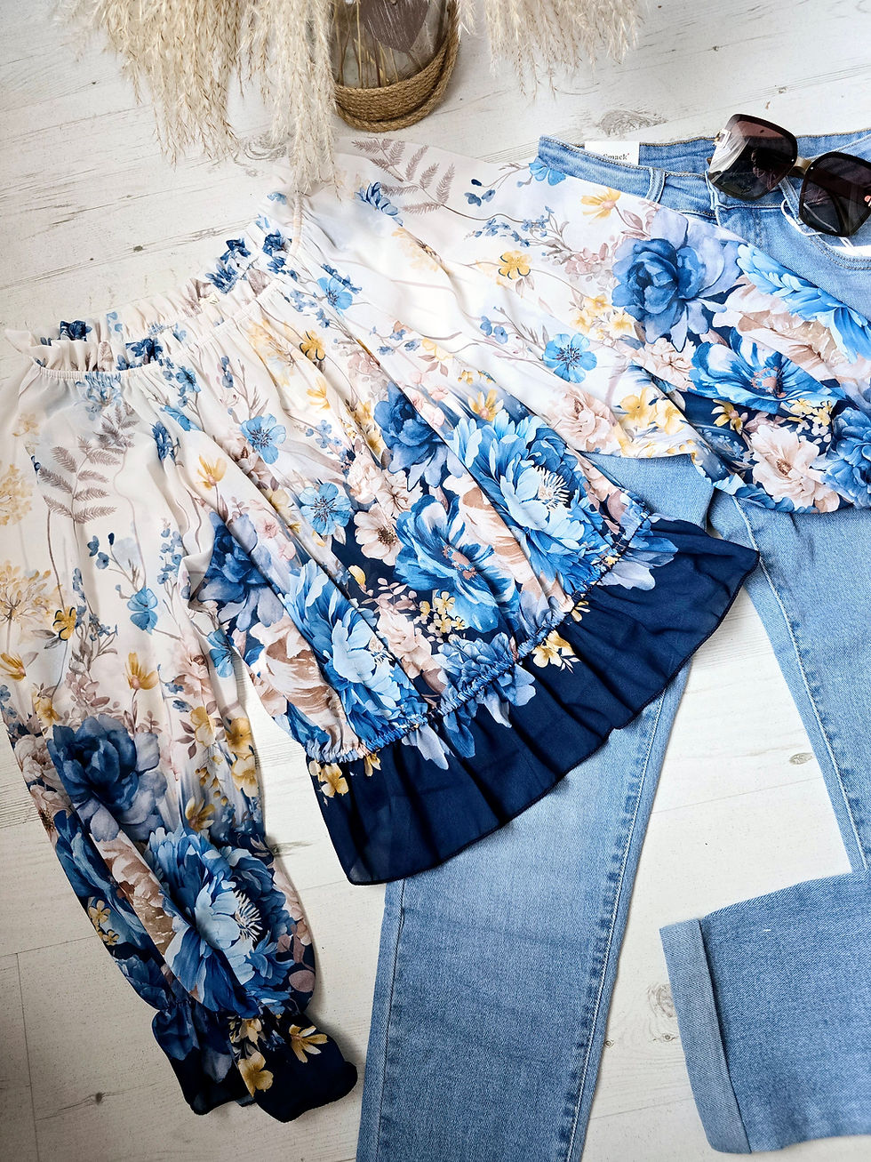 Thumbnail: Off Shoulder Blue Flowers Top