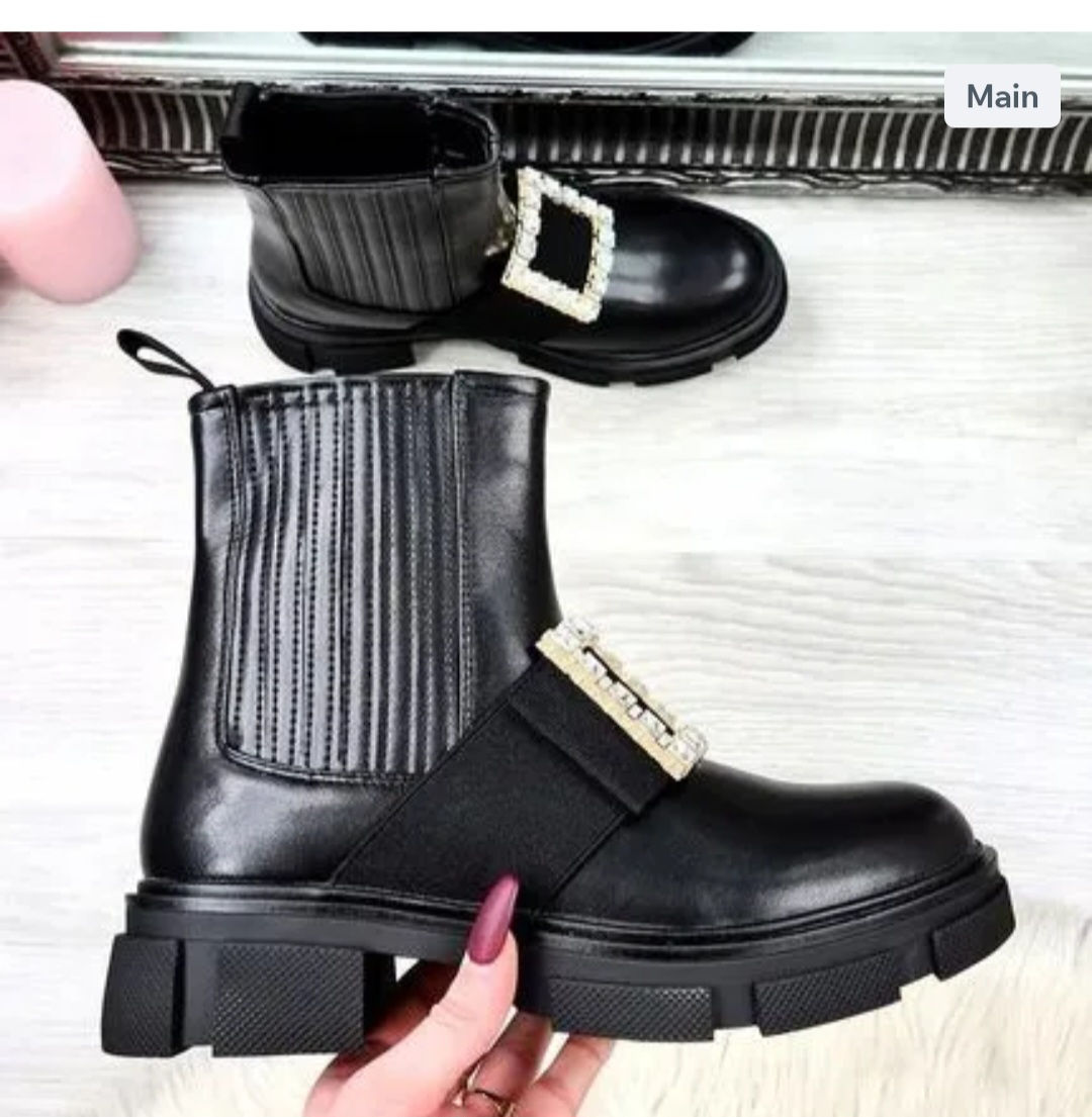 Diamond Detail Ankle Boots- Black