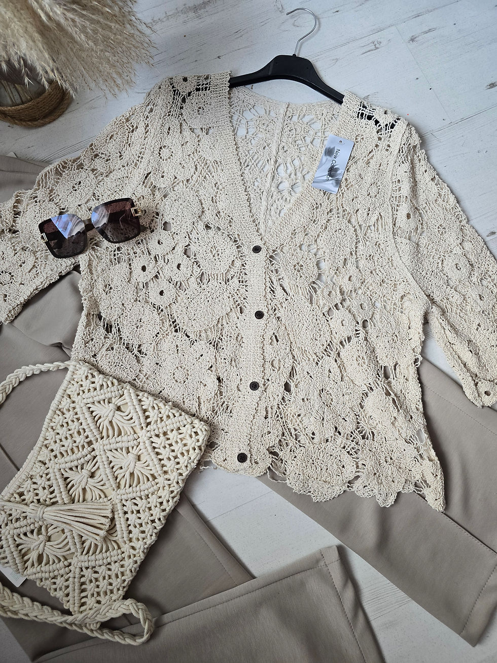 Thumbnail: Short Sleeve Crochet Cardigan 