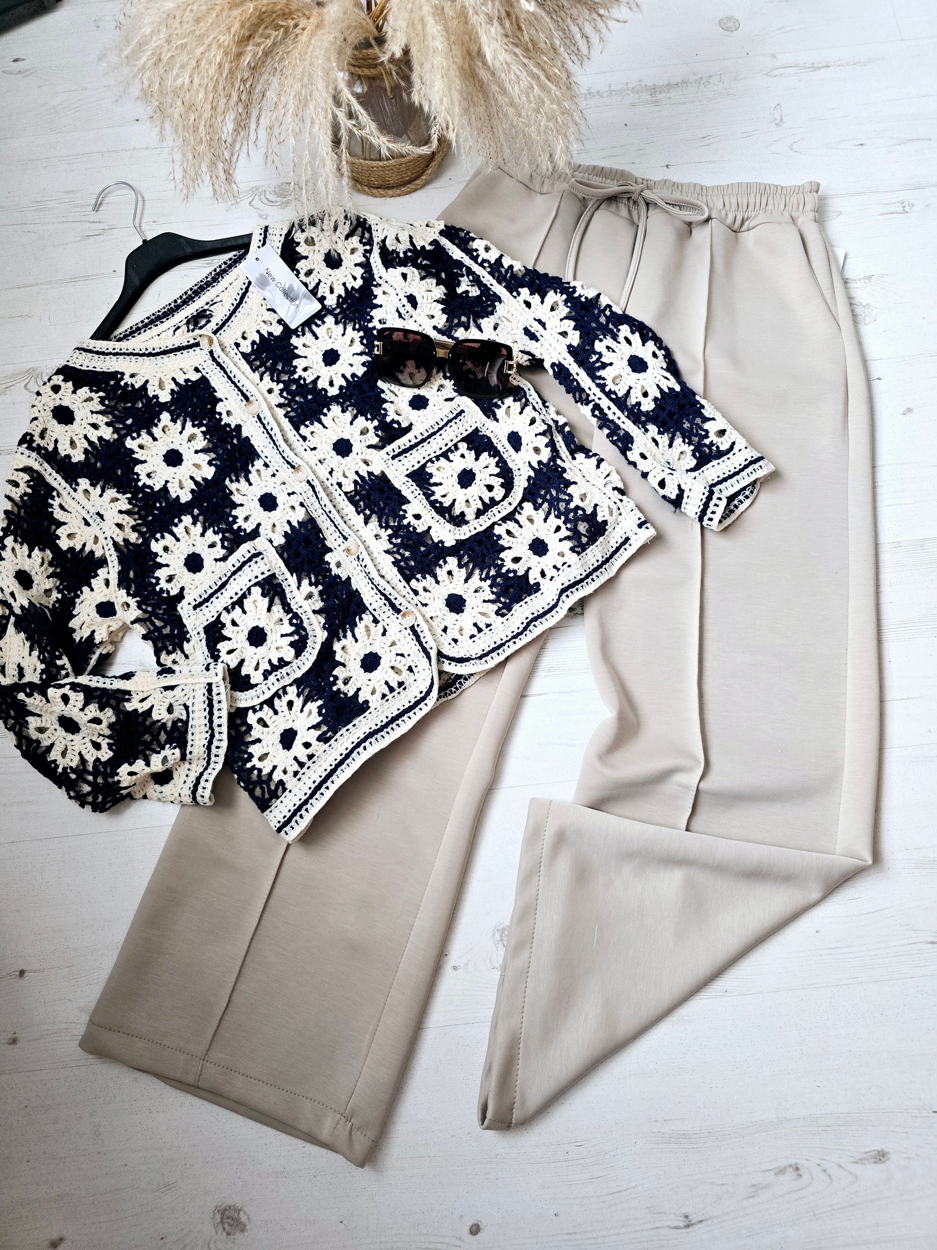 Flower Crochet Cardigan- Navy 