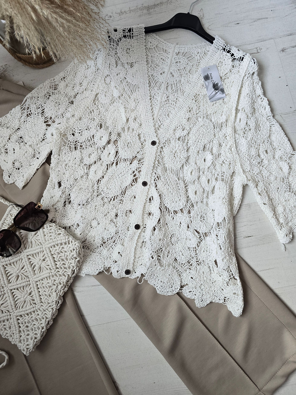 Thumbnail: Short Sleeve Crochet Cardigan 