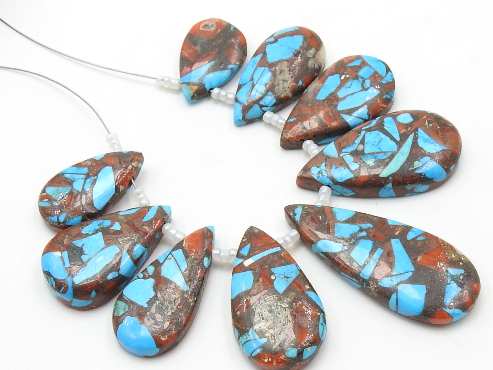 Copper Coral Turquoise Smooth Cabochon Briolette