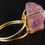 Thumbnail: Rose Quartz Natural Rough Gold Plated Wire Wrapping Adjustable Copper Rings