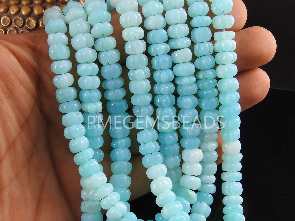Thumbnail: Blue Opal Shaded Pumpkin Shape Caving Roundel Beads Watermelon Heated