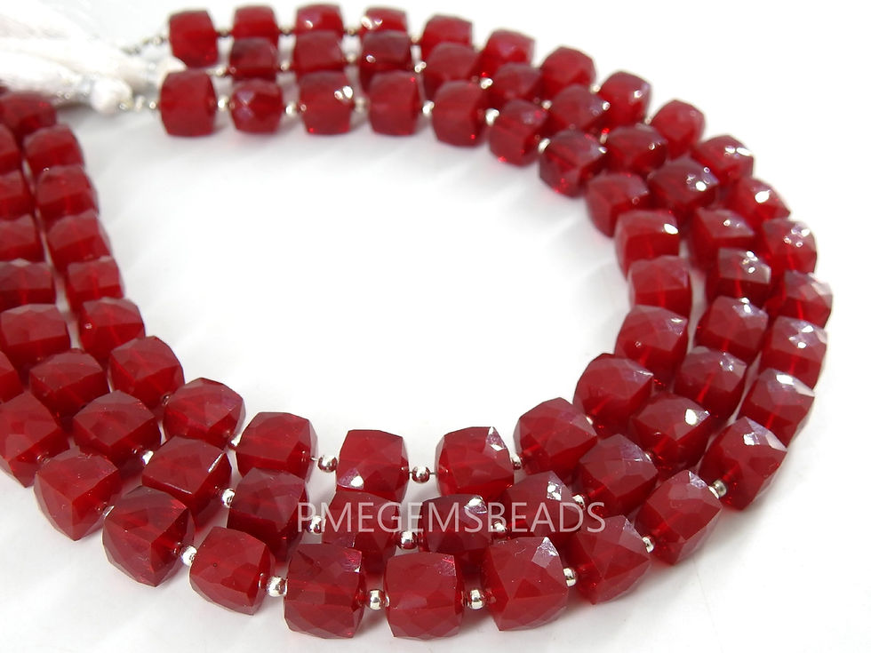 Thumbnail: Rubilite Red Chalcedony Faceted Cube Box Beads