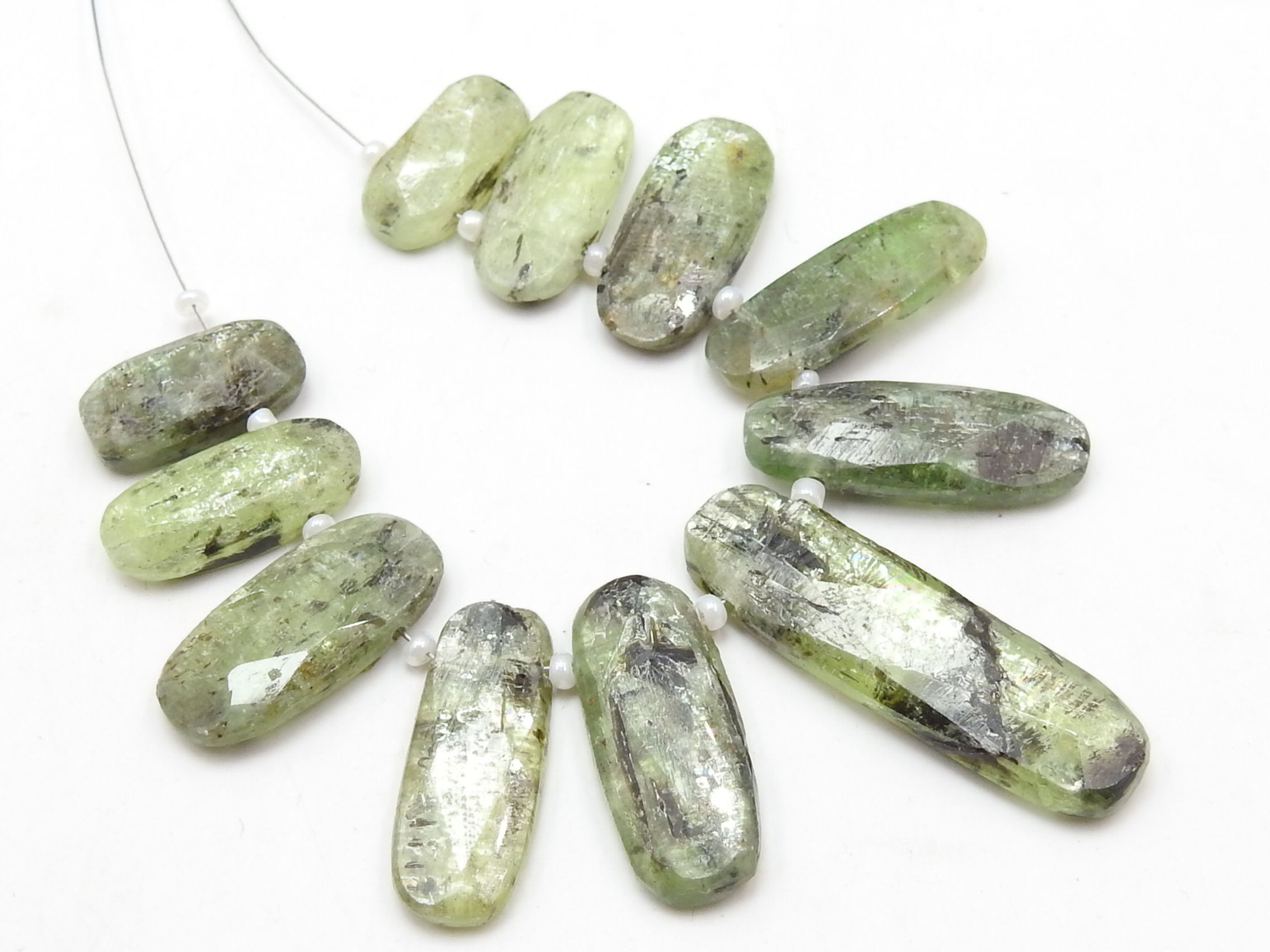 Green Kyanite Faceted Cabochon Briolette/11Piece 37X12To10X8MM Approx/WWM-3