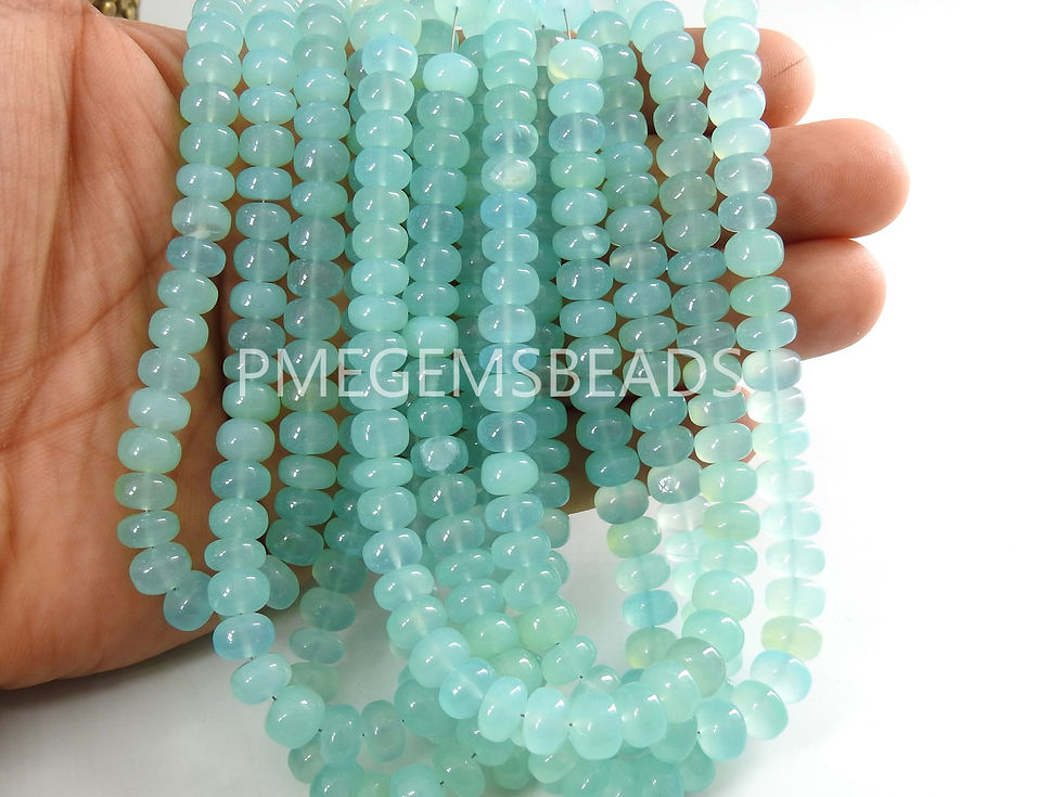 Aqua Blue Chalcedony Smooth Roundel Bead