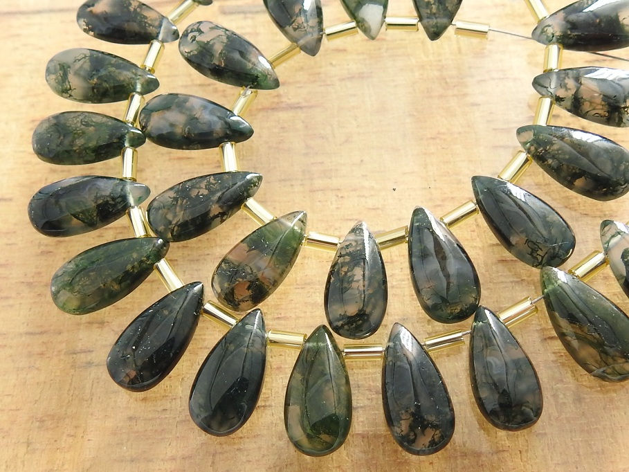 Küçük resim: Dark Green Moss Agate Smooth Teardrop