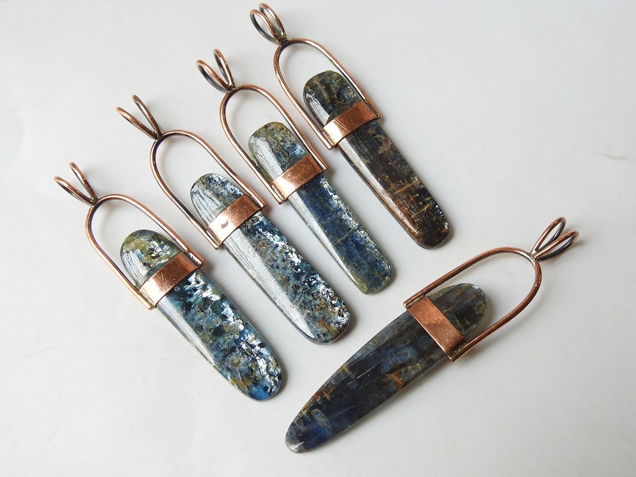 Blue Kyanite Smooth Cabochon Wire Wrapped Copper Pendent