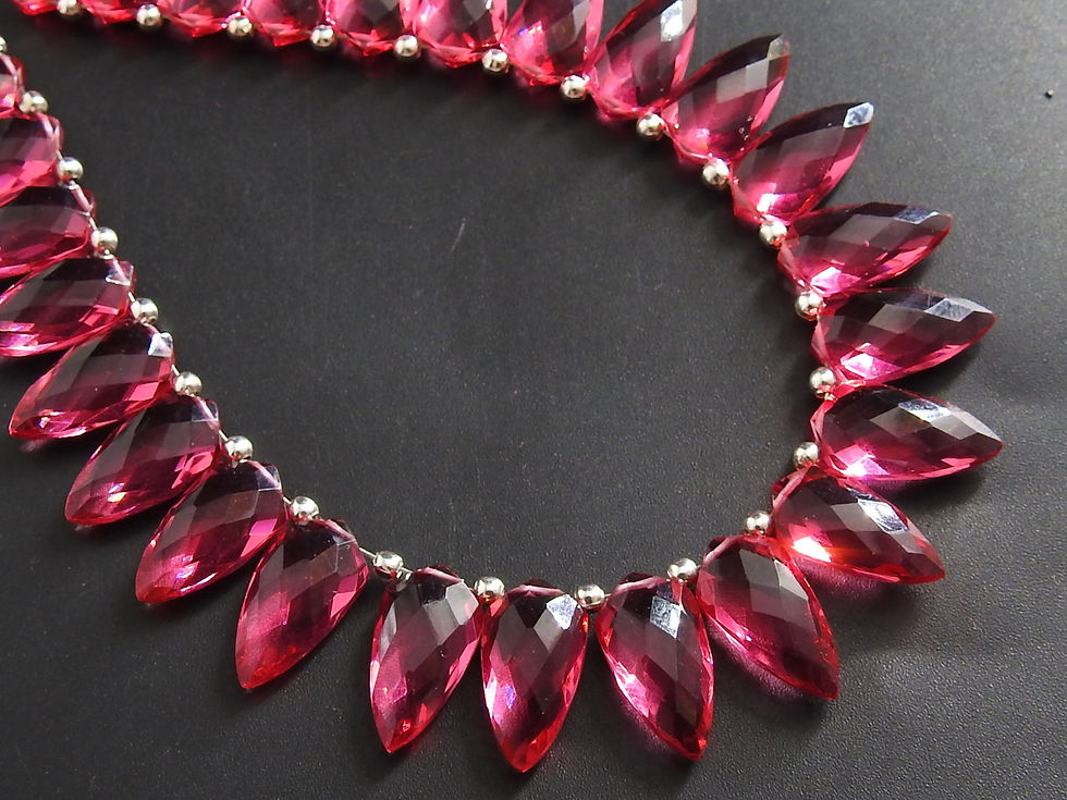 Miniature : Rubilite Pink Quartz Faceted Tie Shape Teardrop Drop Hydro Glass Loose Stone