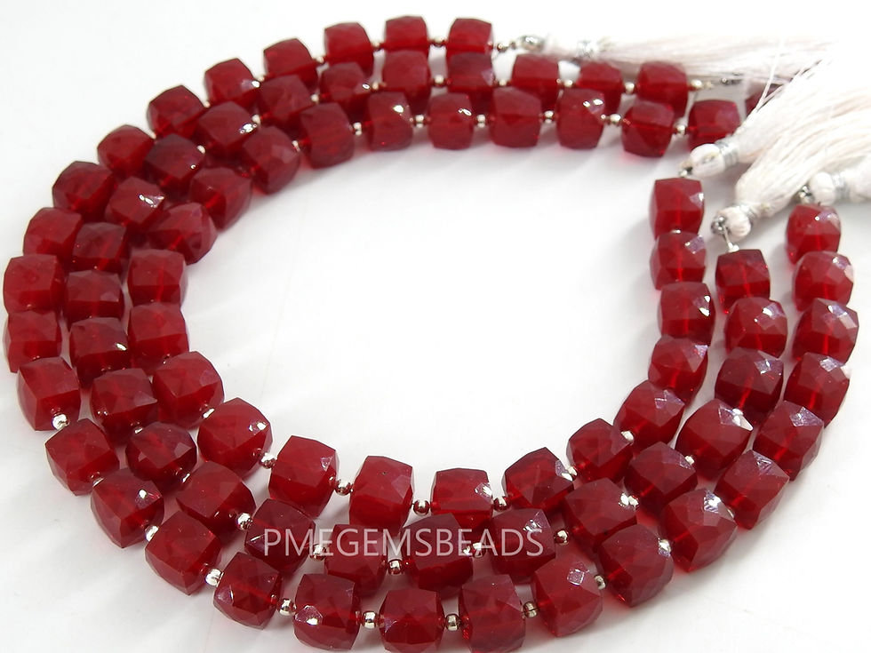 Thumbnail: Rubilite Red Chalcedony Faceted Cube Box Beads