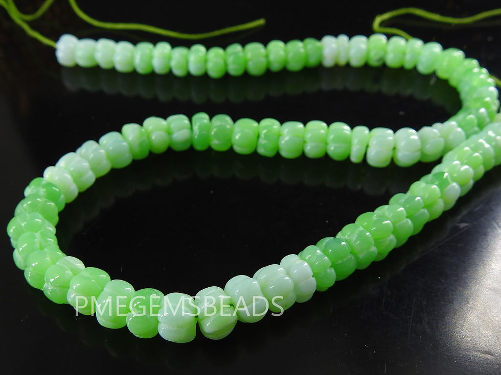 縮圖：Green Opal Carving Roundel Beads Watermelon Pumpkin Shape Heated