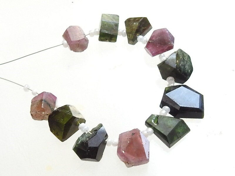 Multi Tourmaline Faceted Fancy Shape Briolette/11Piece Strand 12X10To8X7MM