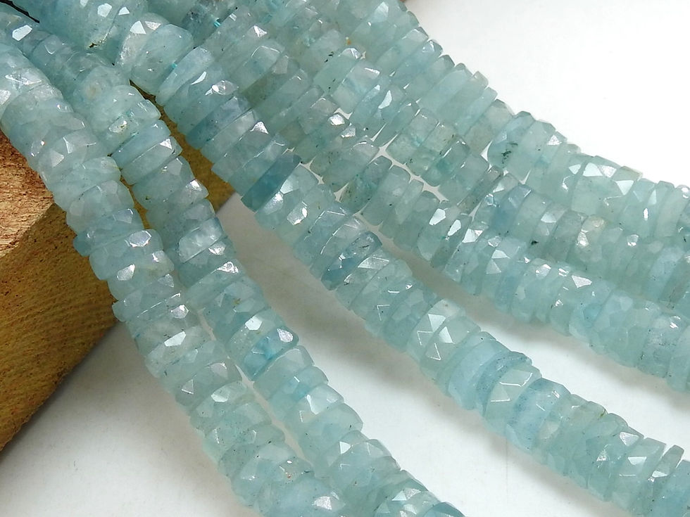Aquamarine Faceted Heishi Tyre Beads