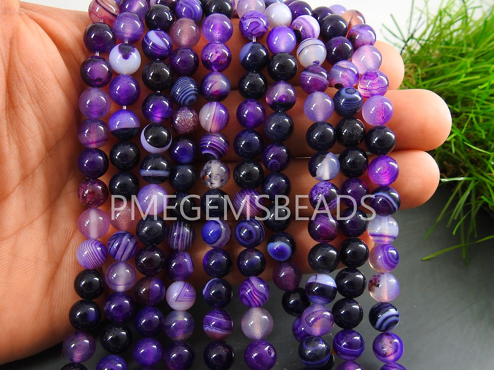 縮圖：Purple Stripe Agate Sphere Ball Round Beads