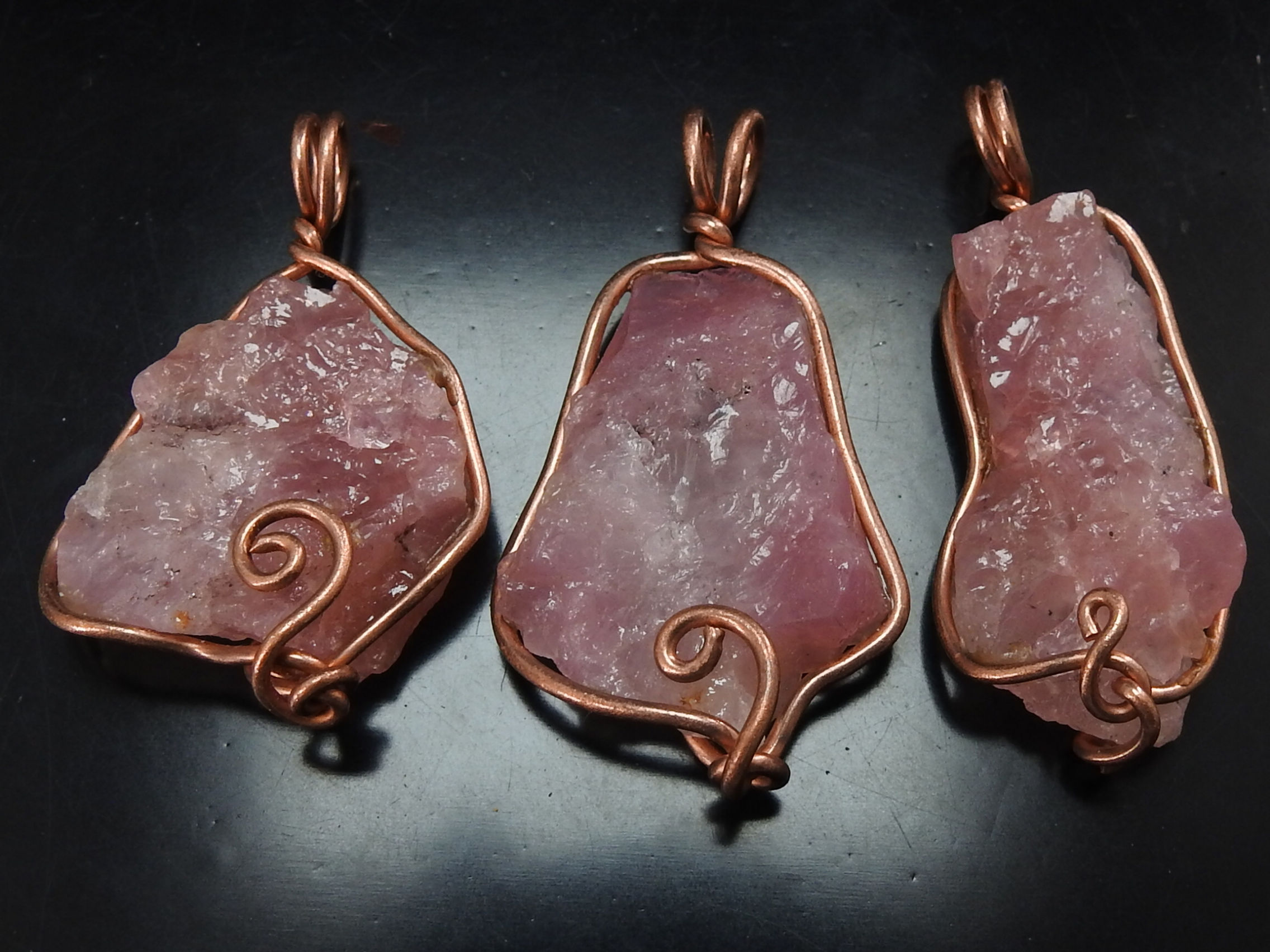 Morganite Natural Rough Wire Wrapping Copper Pendents