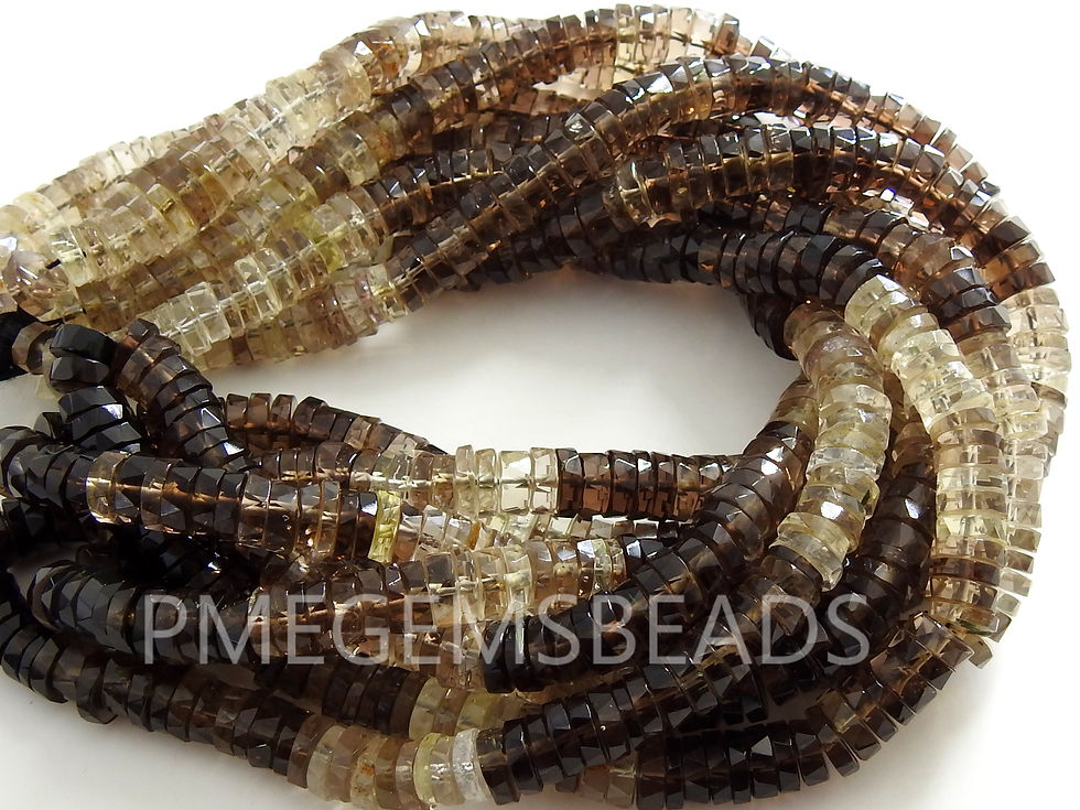 サムネイル： Smoky Quartz Multi Shaded Faceted Heishe Tire Bead